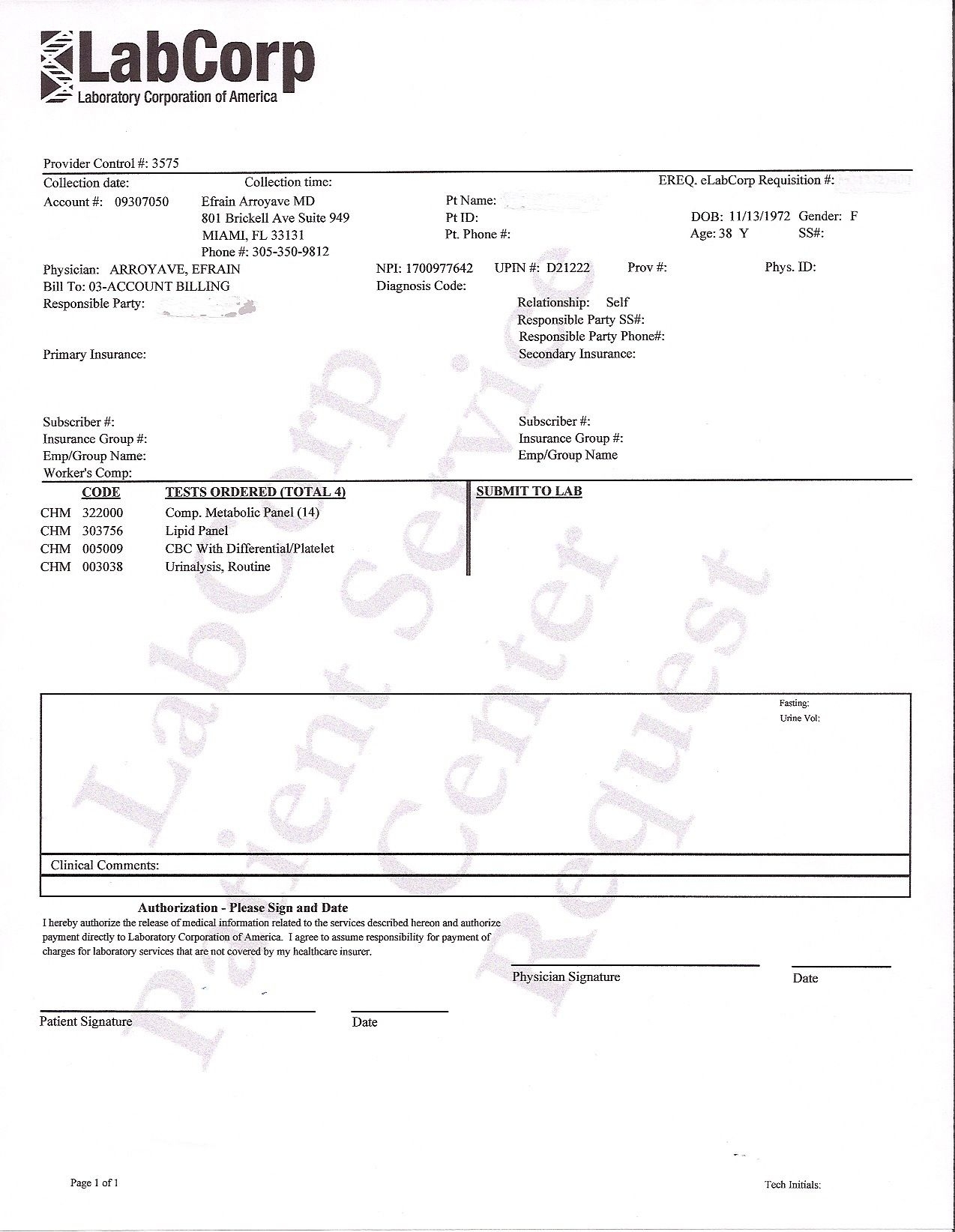 Printable Blank Labcorp Requisition Form