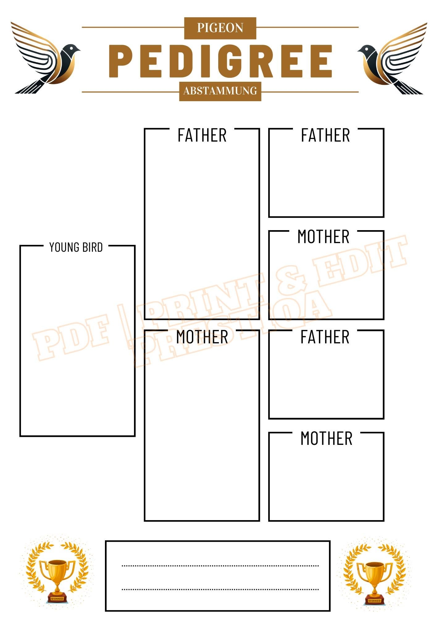 Pigeon Pedigree Temple Editable PDF Easy PDF For Racing Pigeons Breeders Etsy