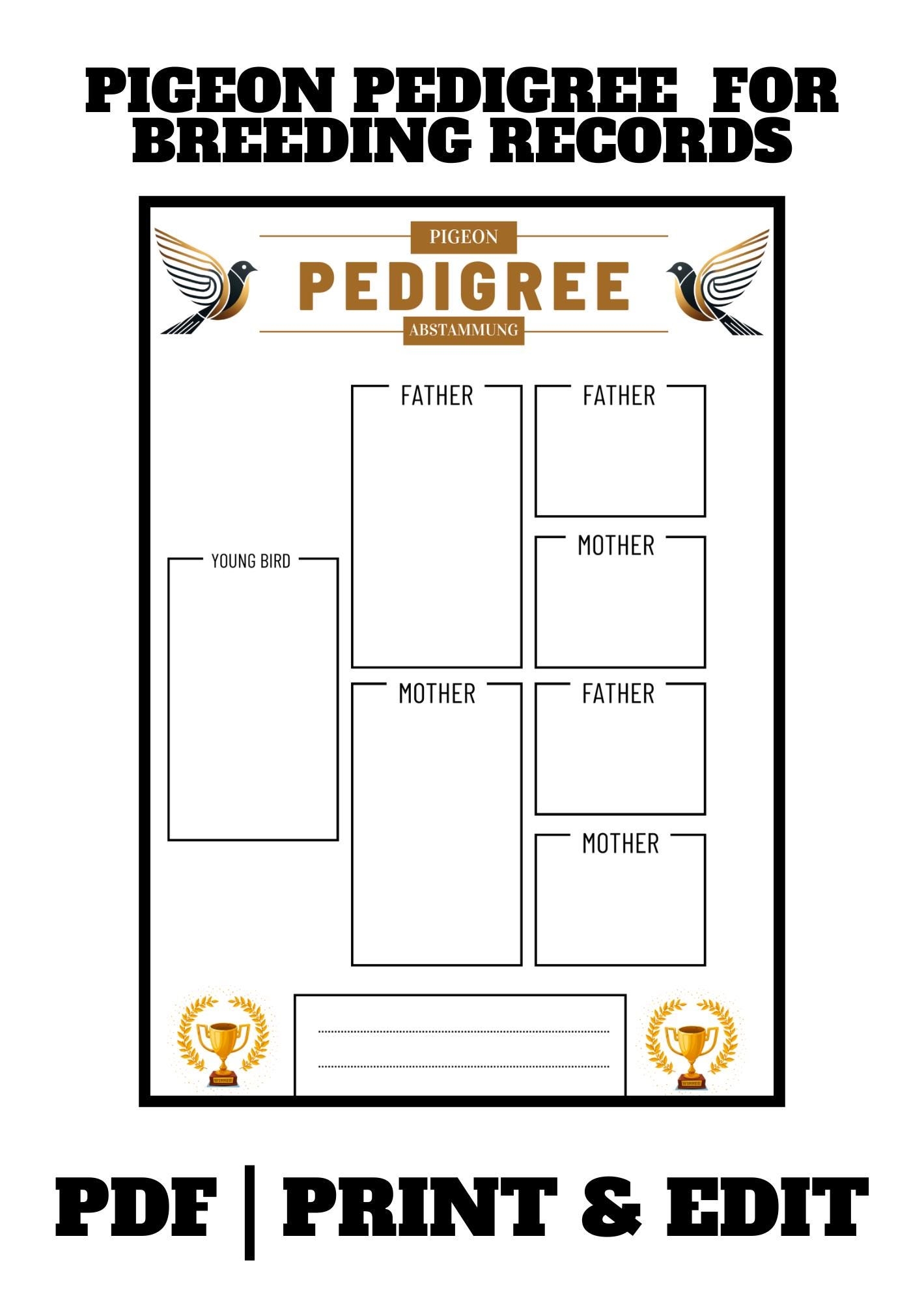Pigeon Pedigree Temple Editable PDF Easy PDF For Racing Pigeons Breeders Etsy