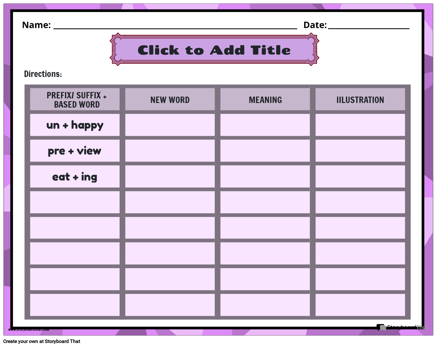 Prefixes Suffixes Worksheets Free From Storyboard That