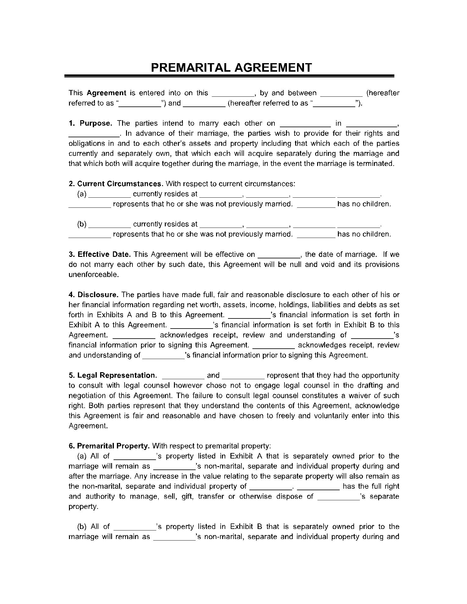 Prenuptial Agreement Template Free To Print Save Download