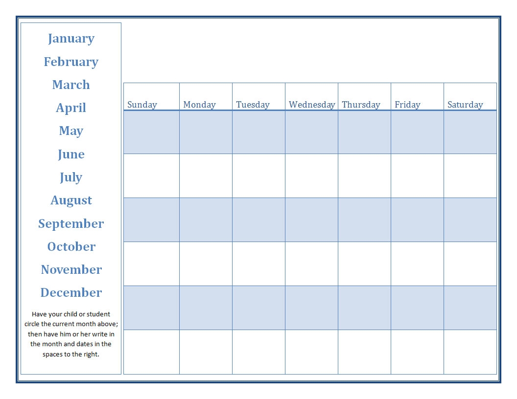 Free Printable Prek Calendar Blank