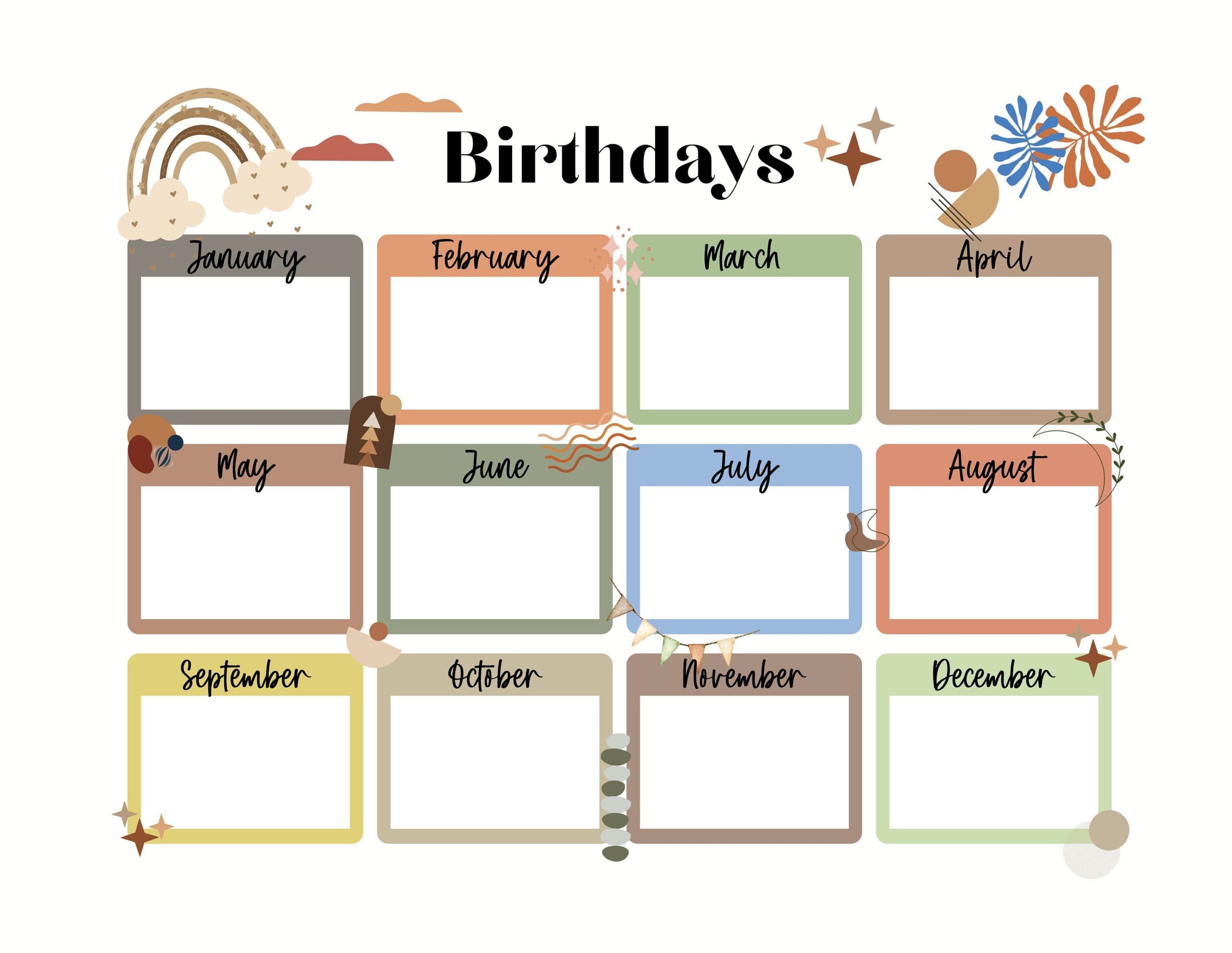 Printable Blank Birthday Calendar