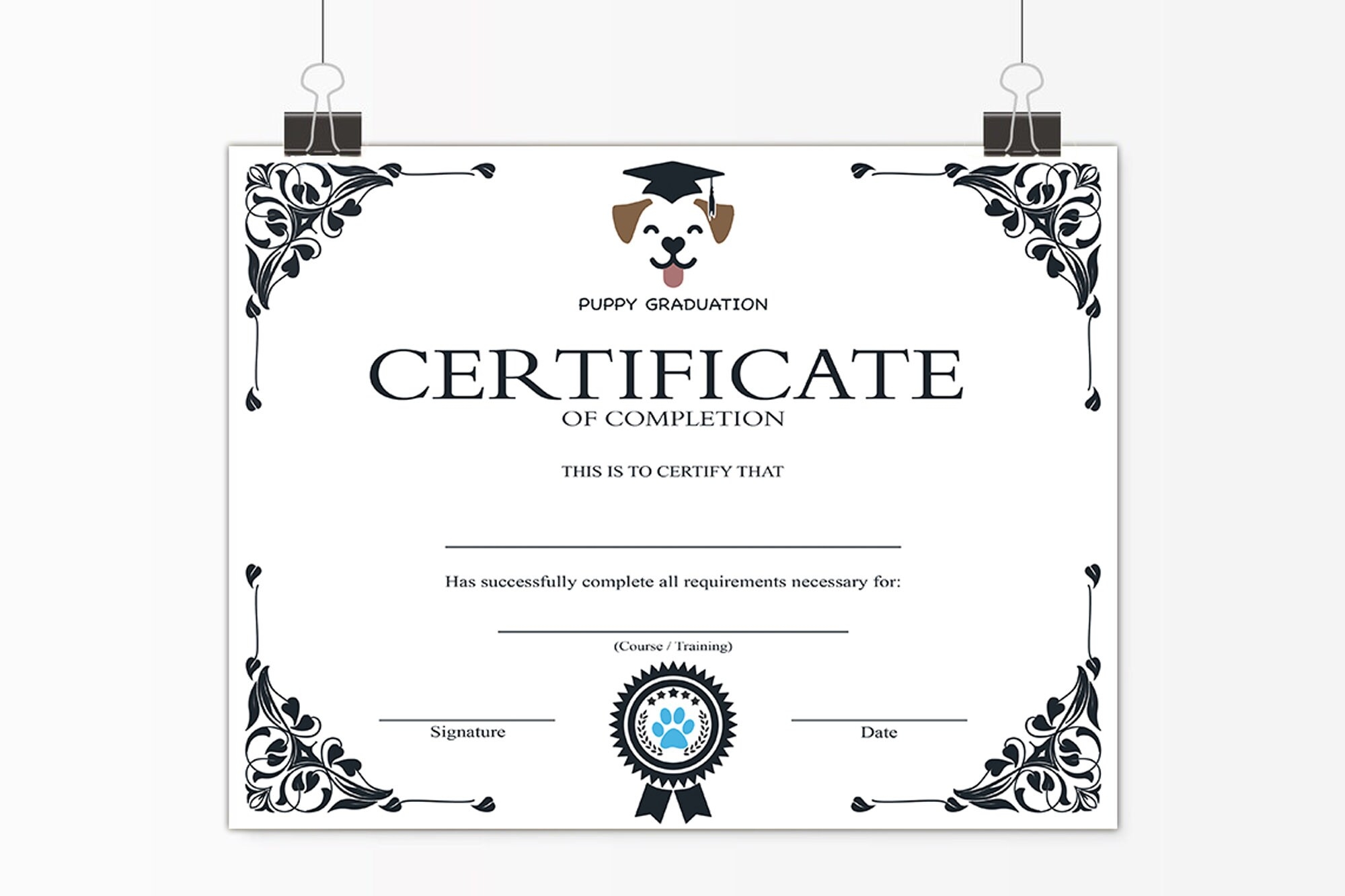 PRINTABLE Blank PDF Puppy Dog Graduation Certificate Template Puppy Training Certificate Of Completion Etsy