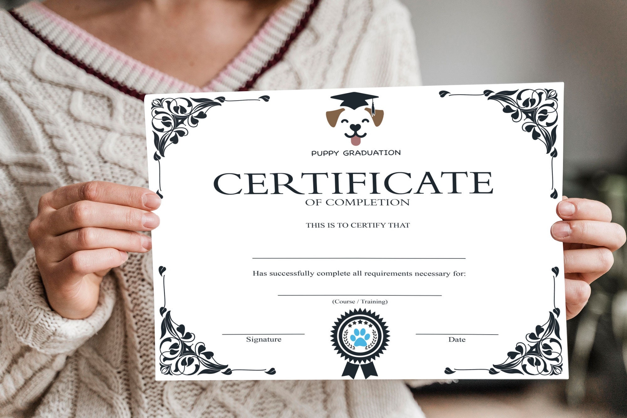 PRINTABLE Blank PDF Puppy Dog Graduation Certificate Template Puppy Training Certificate Of Completion Etsy