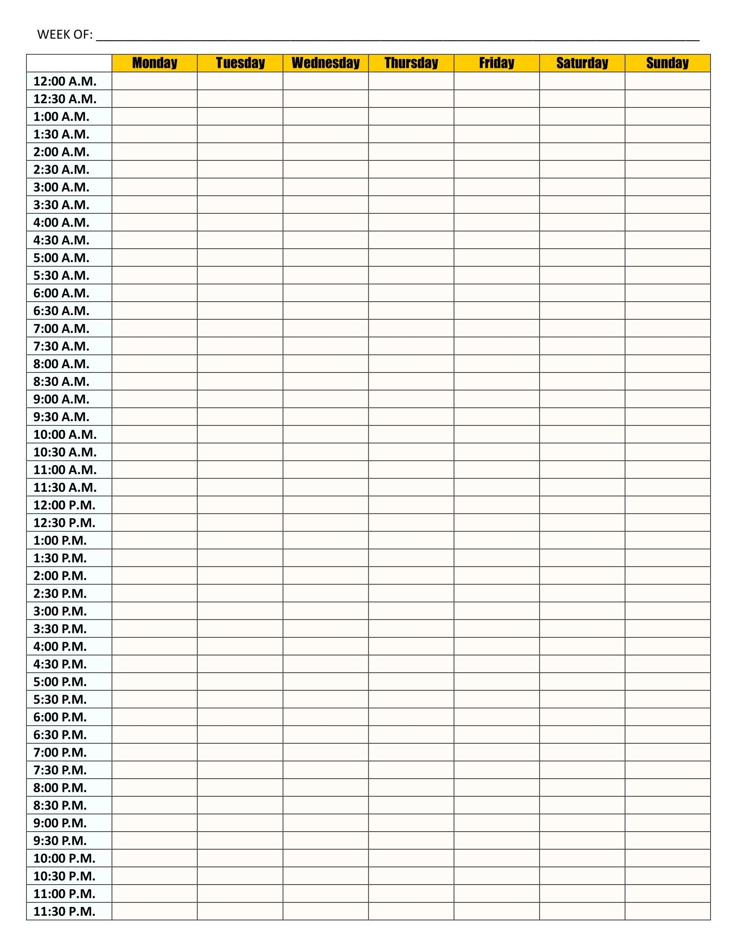 Printable Blank Calendar With Time Slots