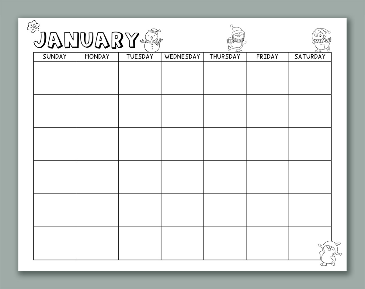 Blank Monthly Calendar Free Printable Kindergarten