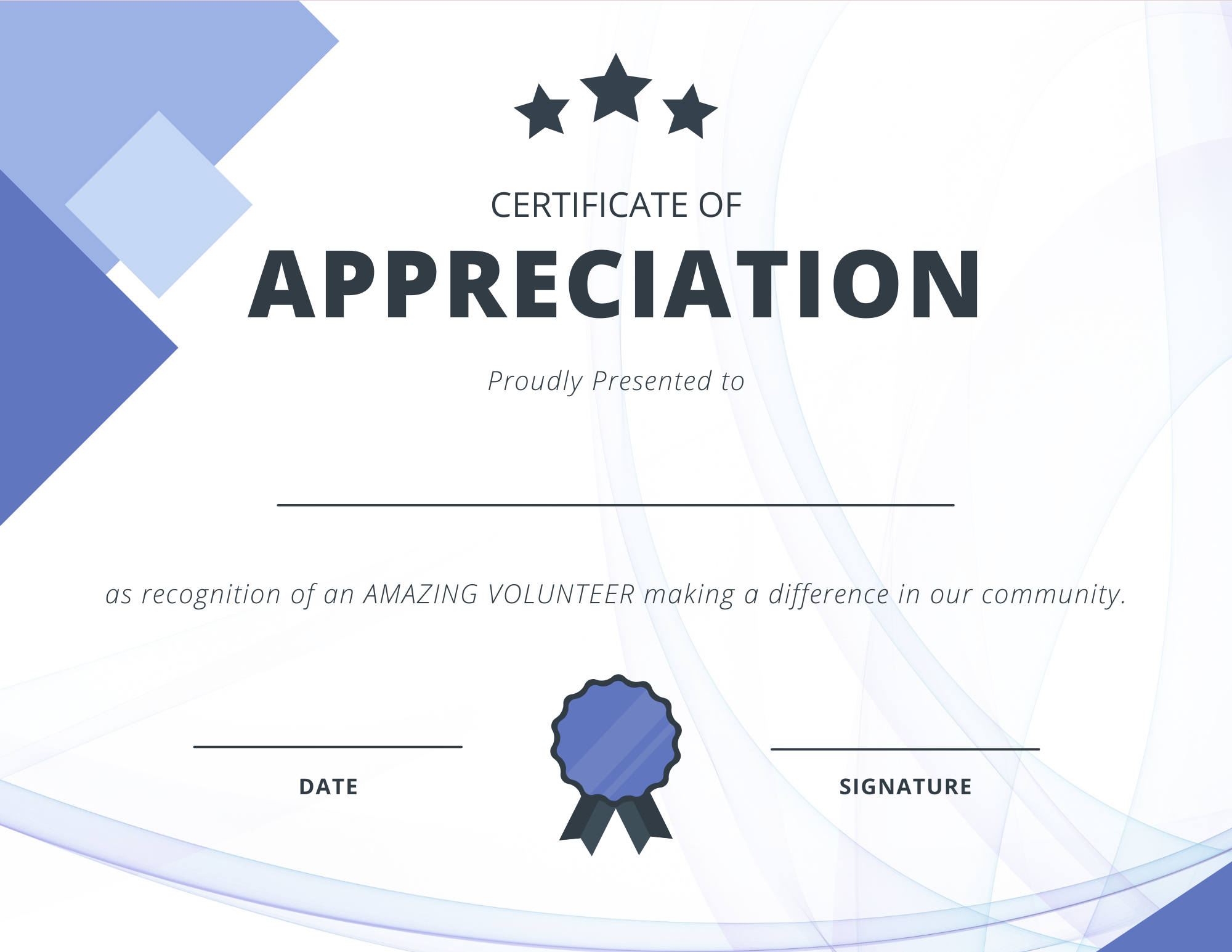 Blank Printable Certificate Of Appreciation