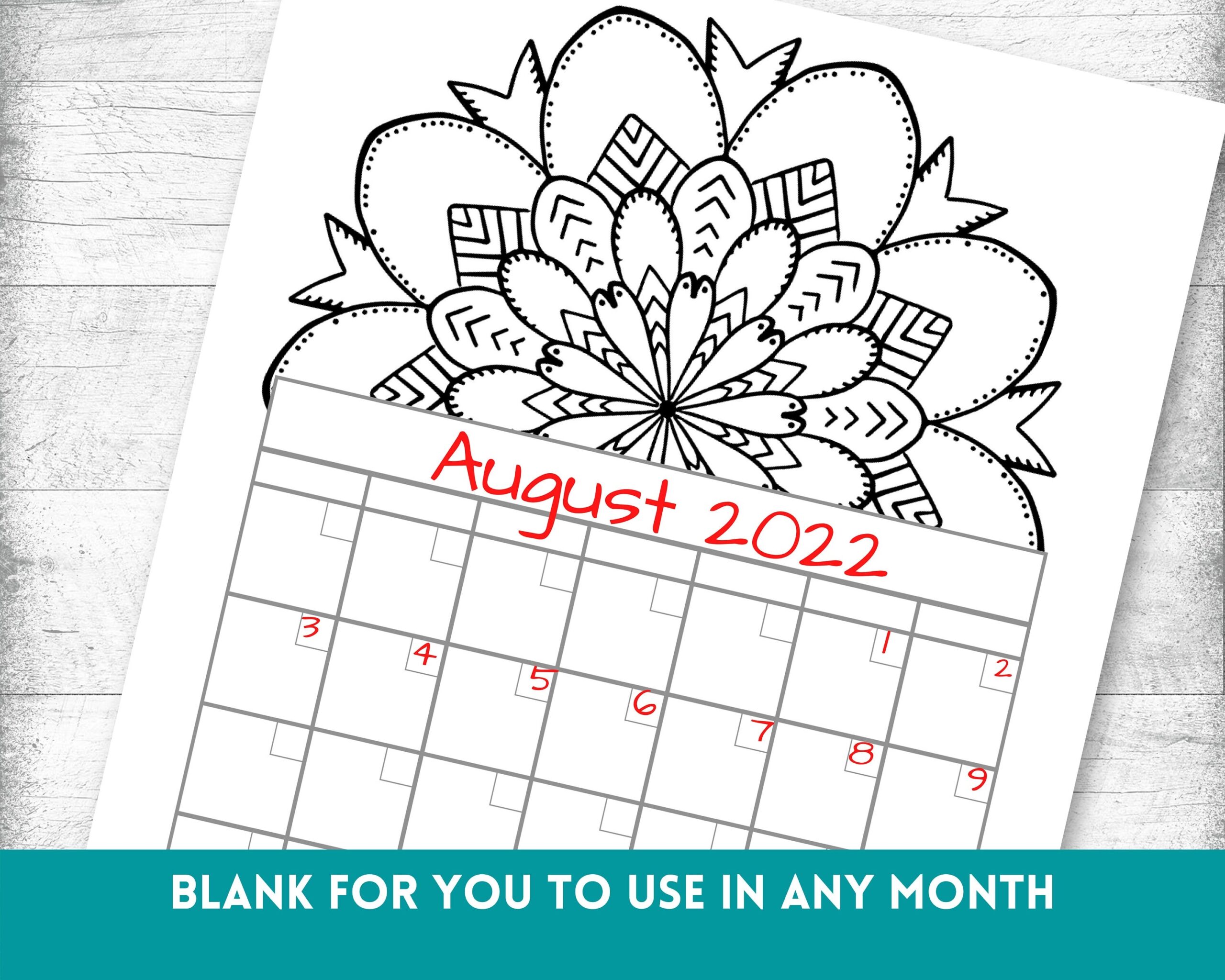 Printable Coloring Calendar Blank Calendar 2024 Calendar 18 Month Calendar Coloring Agenda Mandala Coloring Pages Etsy