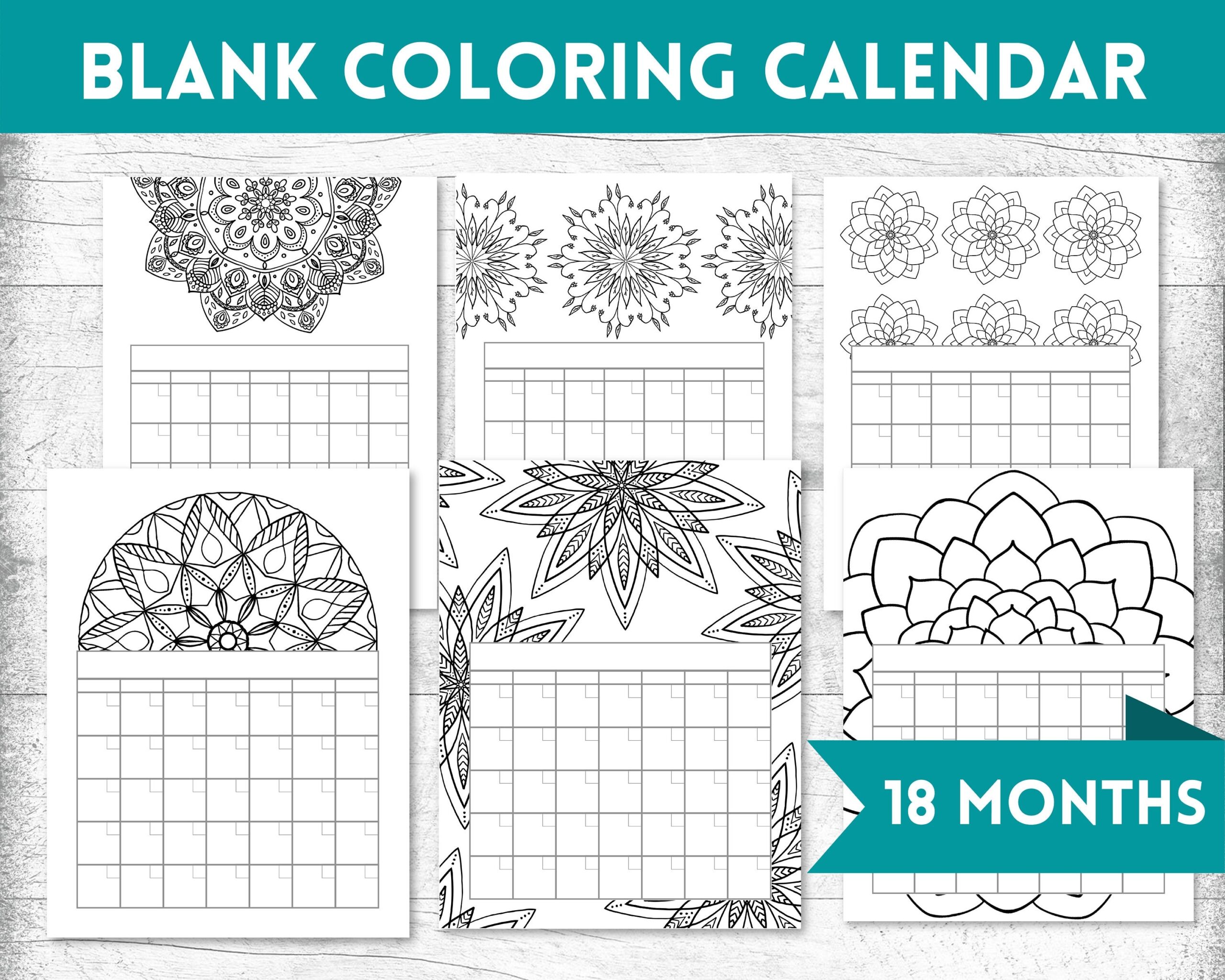 Printable Coloring Calendar Blank Calendar 2024 Calendar 18 Month Calendar Coloring Agenda Mandala Coloring Pages Etsy