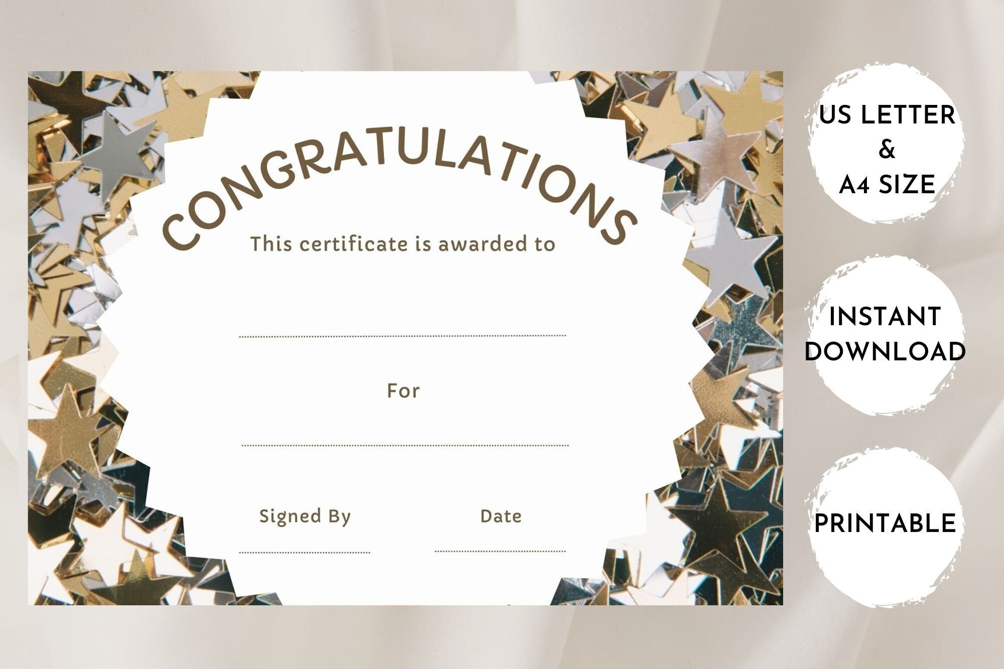 Printable Congratulations Certificate Personalized Certificate Of Achievement Template Well Done Certificate Completion Award PDF Etsy