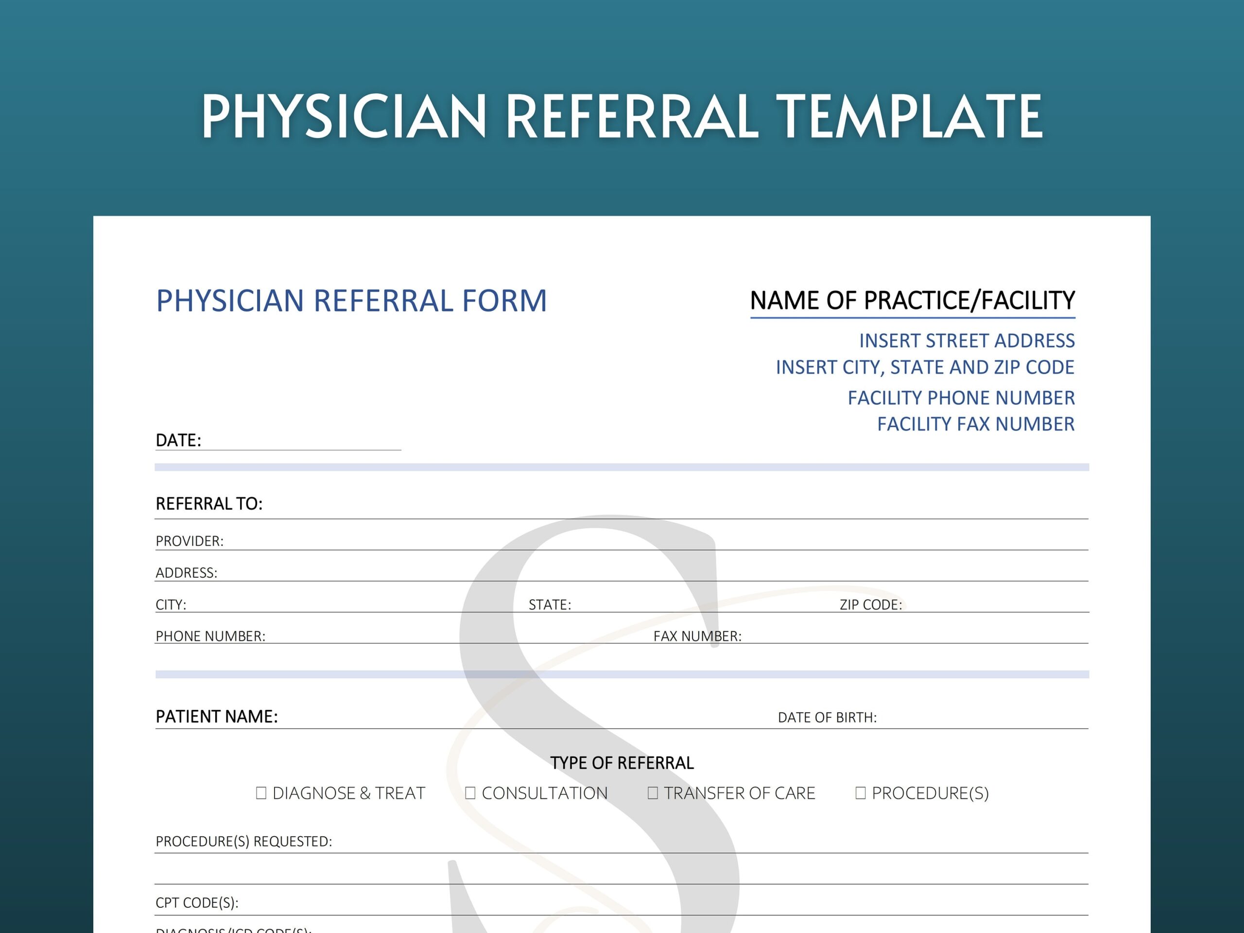 Printable Doctor Referral Form Digital Download Physician Referral Form Template Patient Referral Specialist Referral Doctor Referral Form Etsy India