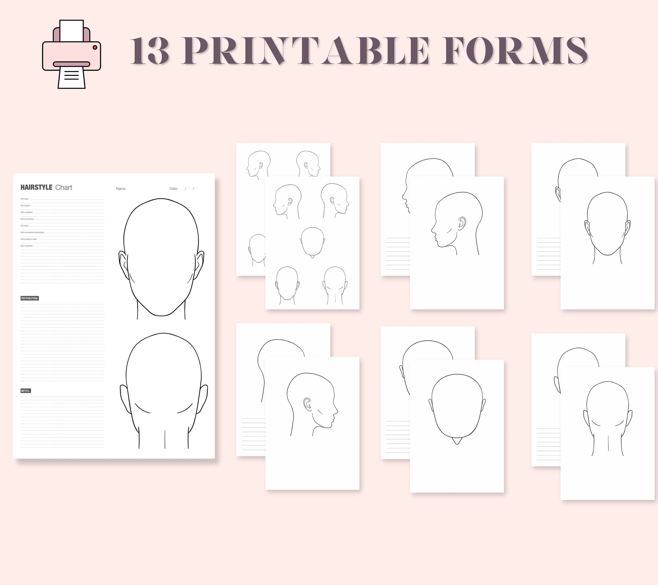 Printable Hairstyle Chart And Head Sheets Hairdressing Head Sheets Technical Head Sheets Head Illustrations Hair Styling Chart Etsy Australia