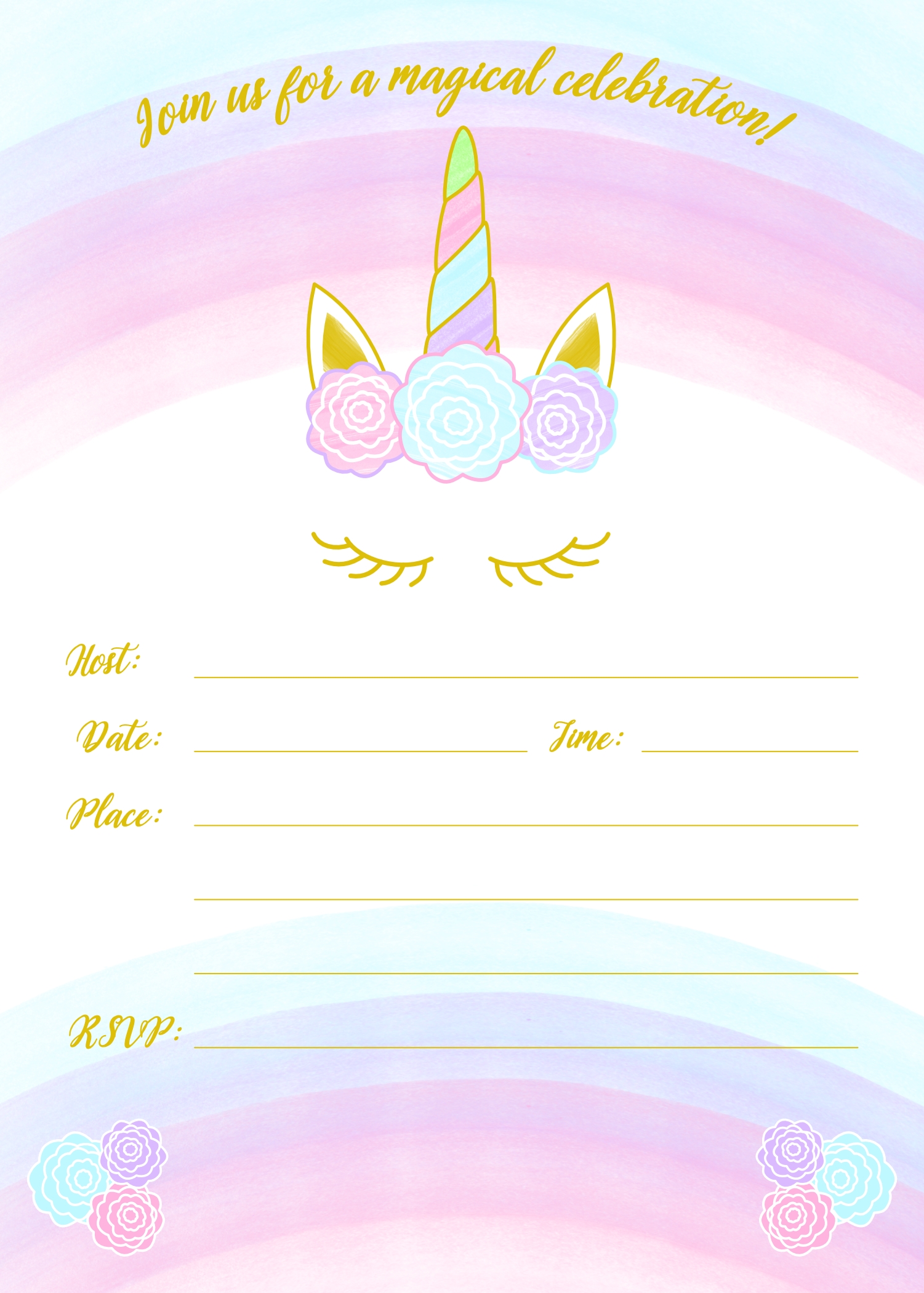 Blank Printable Unicorn Invitation Template