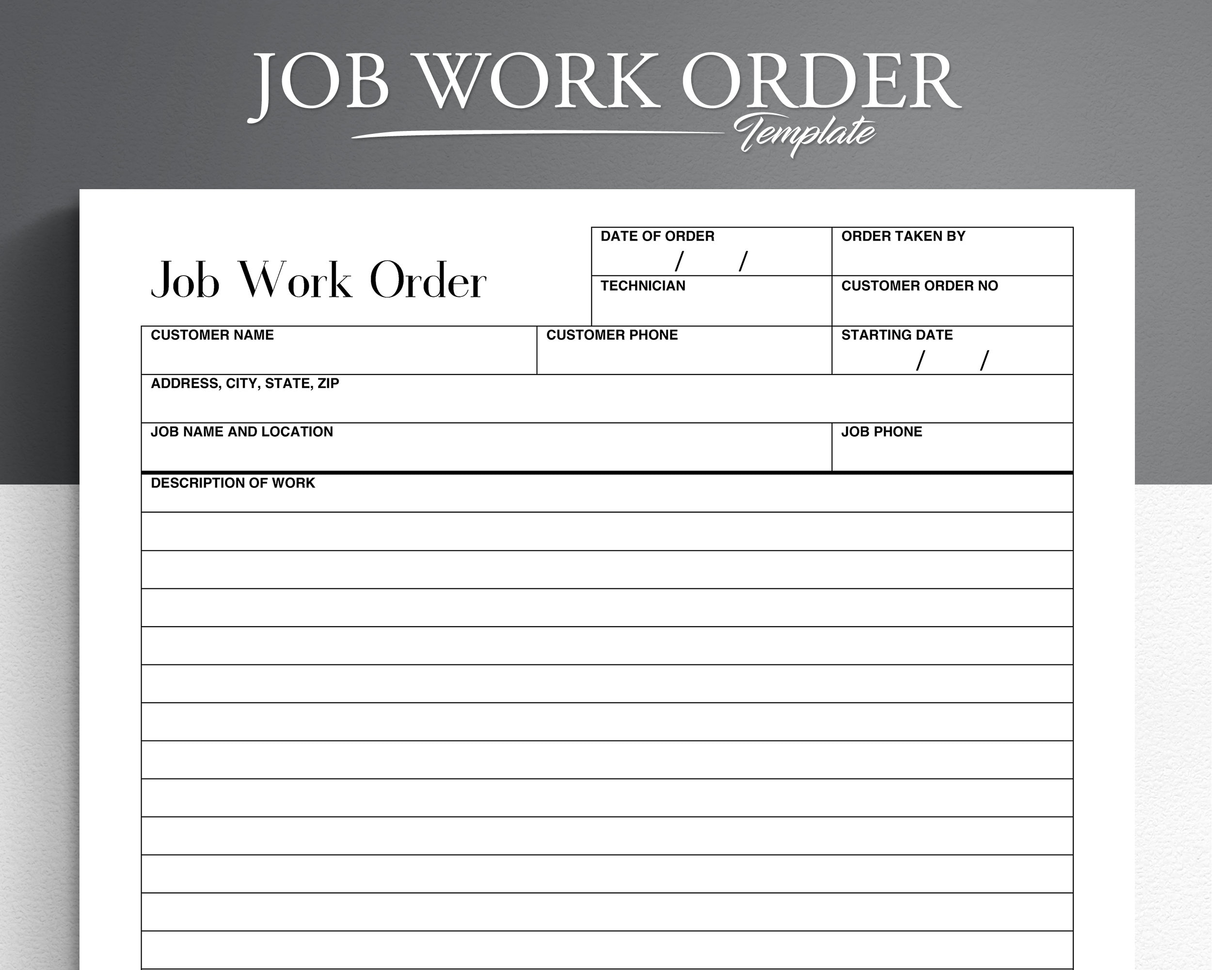 Printable Job Work Order Form Business Job Work Order Easy And Simple Job Work Order Form Job Work Order Tracking Etsy