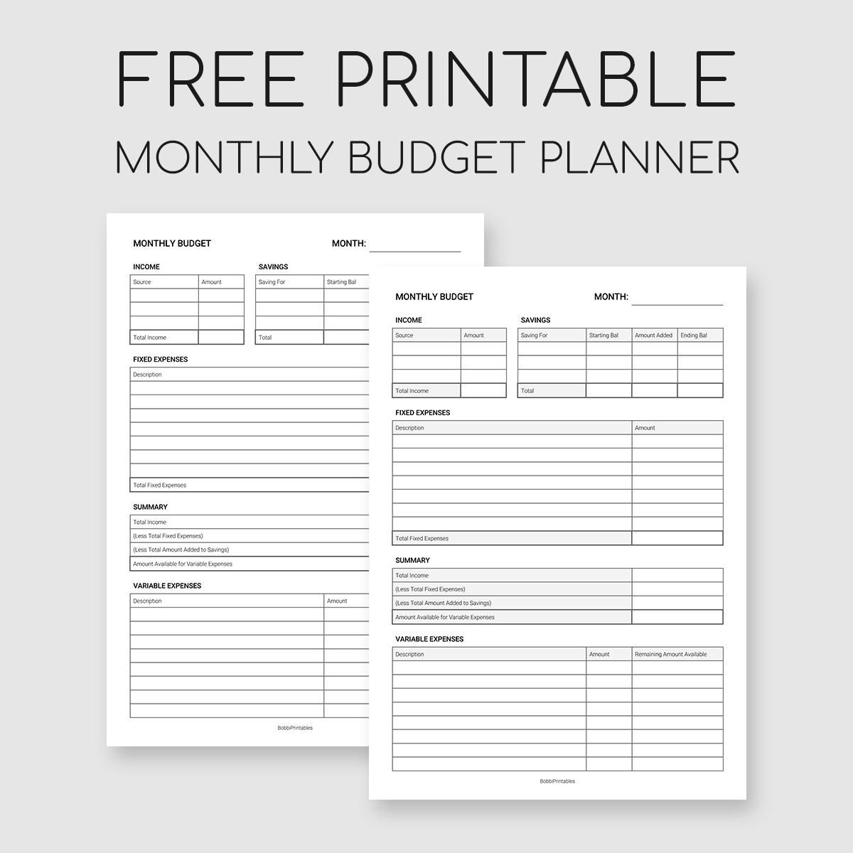 Printable Blank Monthly Budget Template