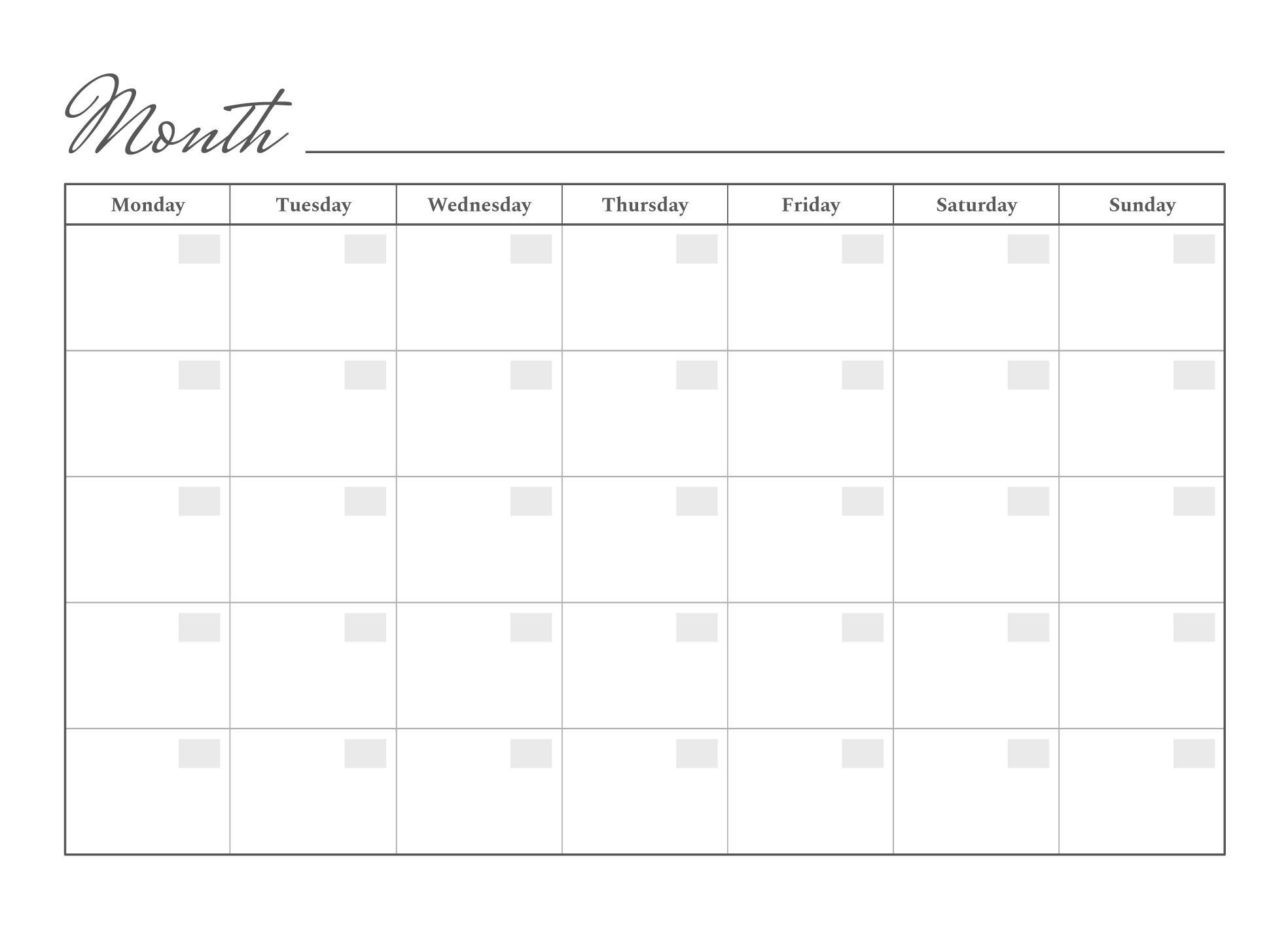 Monthly Calendar Printable Blank
