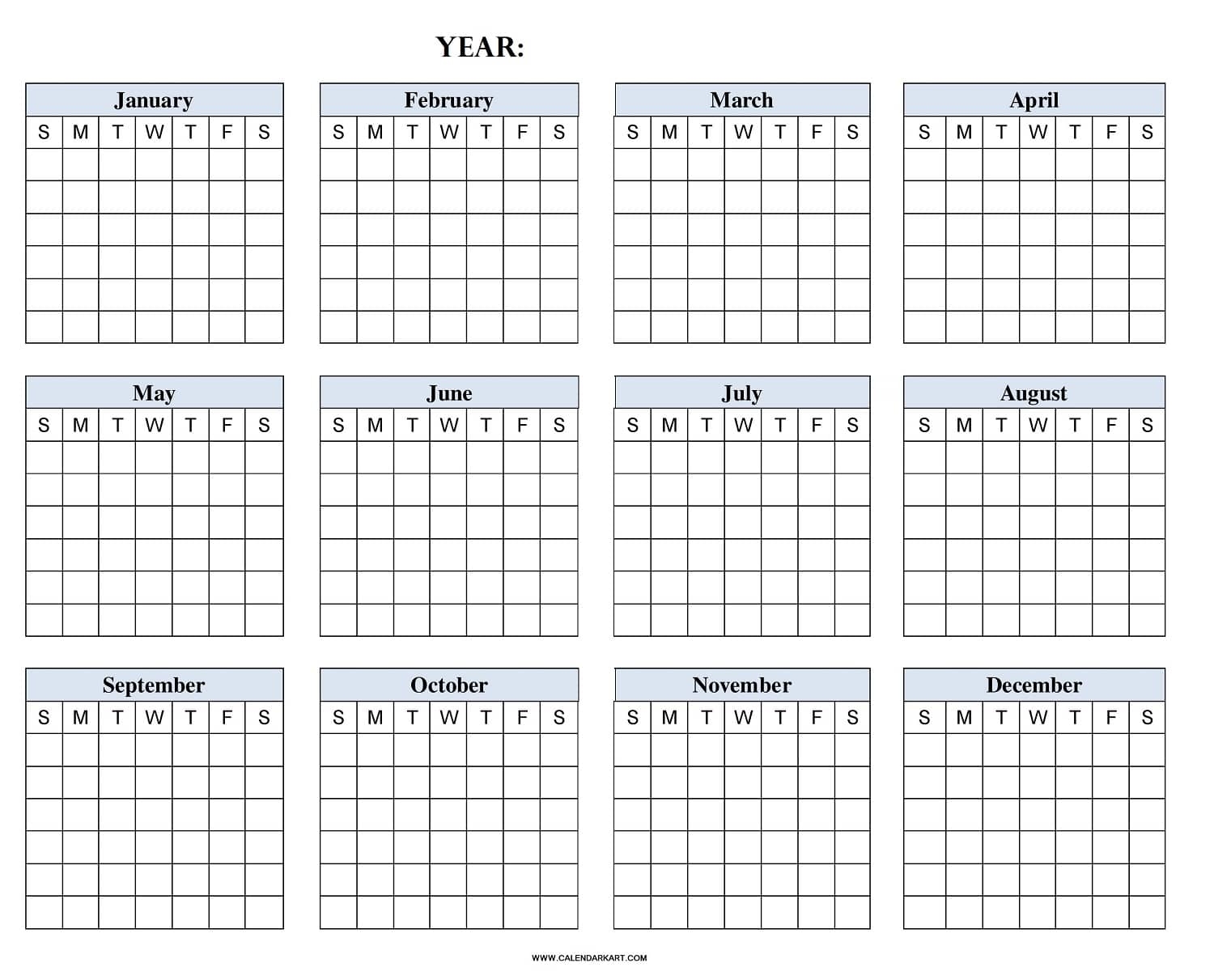 Printable Yearly Blank Calendar