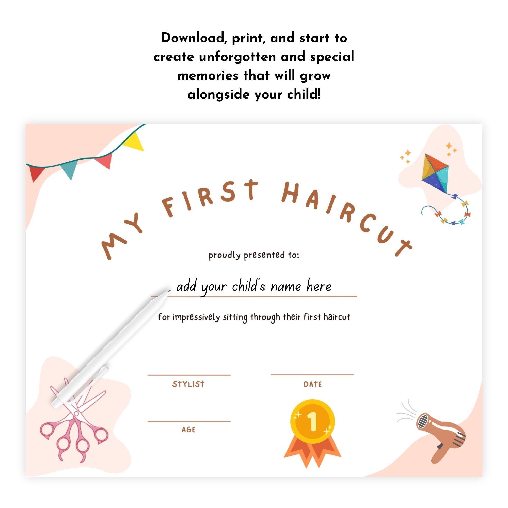 Printable My First Haircut Certificate First Haircut Keepsake For Kids Baby Barber Shop Certificate Personalized First Haircut Award Etsy