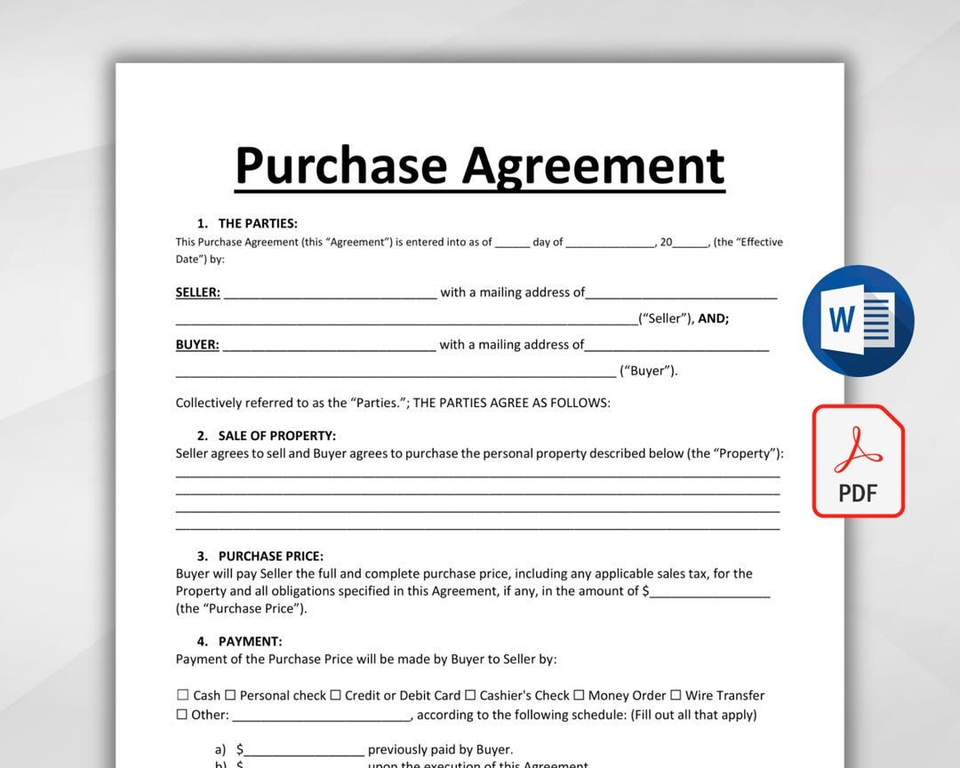 Printable Blank Purchase Agreement