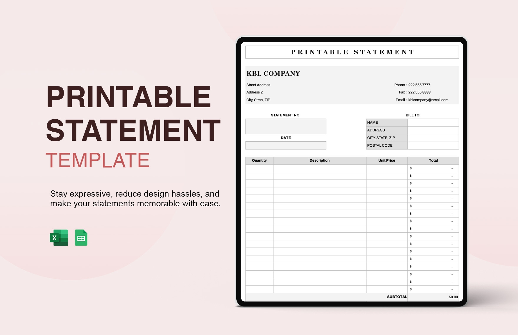 Blank Printable Statement Form