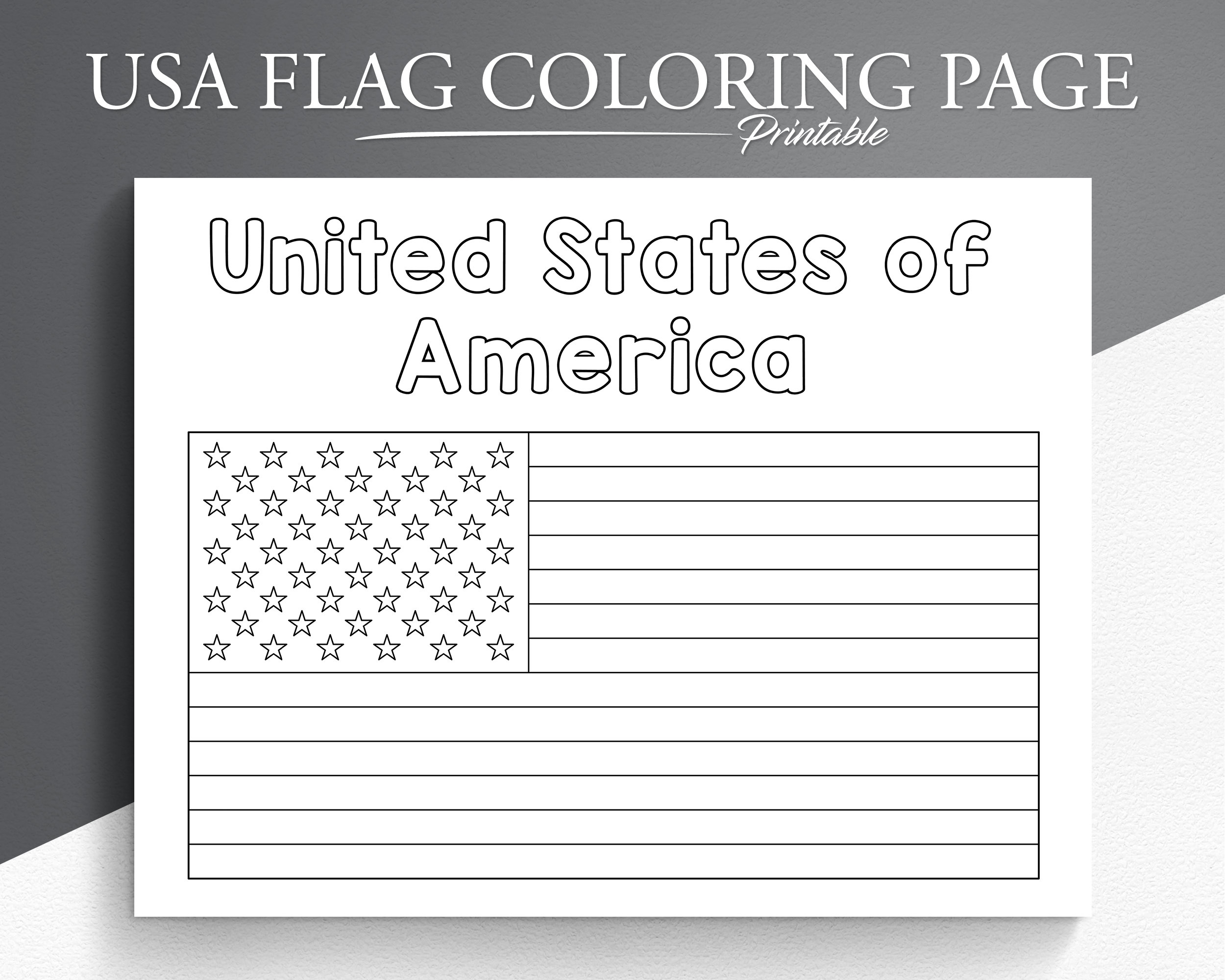 Printable USA Flag Coloring Page American Flag Coloring Page United States Flag Coloring Page USA Flag Activity Etsy