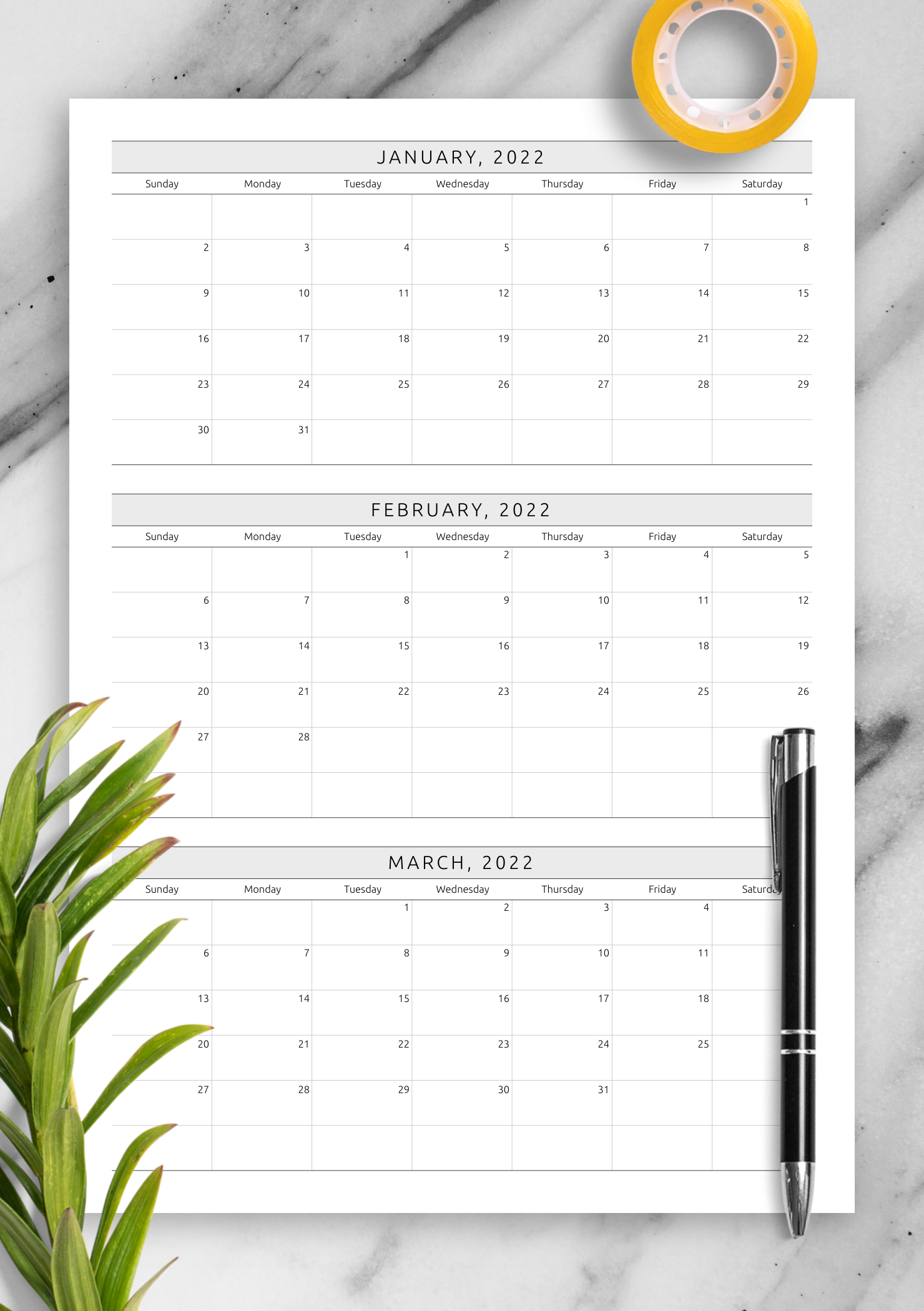 3 Month Calendar Printable Blank