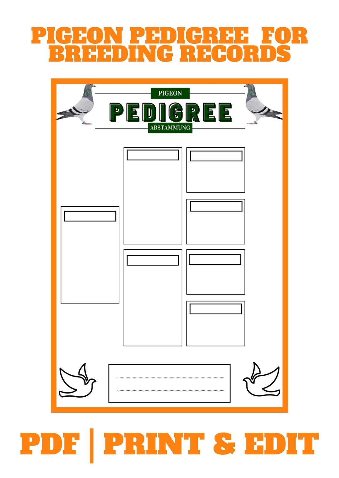 Racing Pigeon Pedigree Temple Editable PDF Easy PDF For Breeders Record keeping Etsy