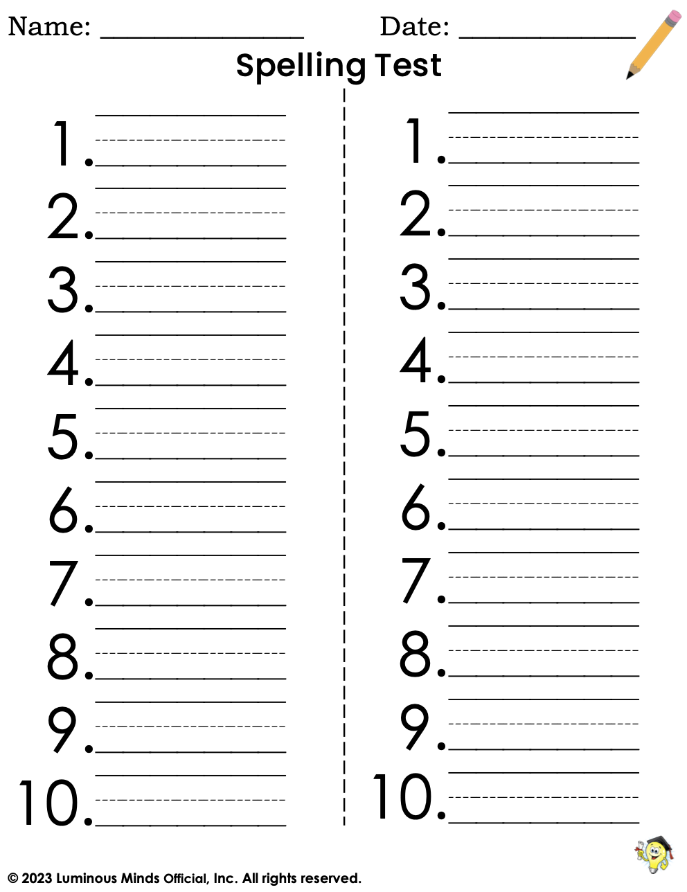 Free Printable Blank Spelling Test Paper Free Printable Blank Spelling Test Paper