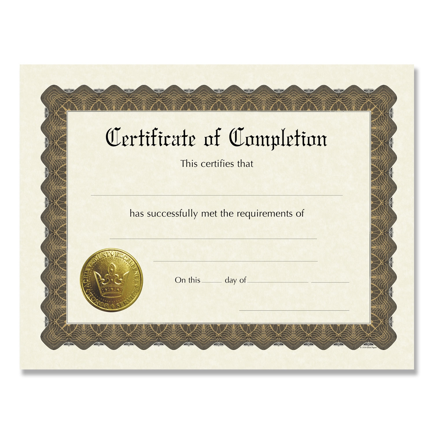 Ready to Use Certificates Completion 11 X 8 5 Ivory Brown Gold Colors With Brown Border 6 Pack Mastersupplyonline