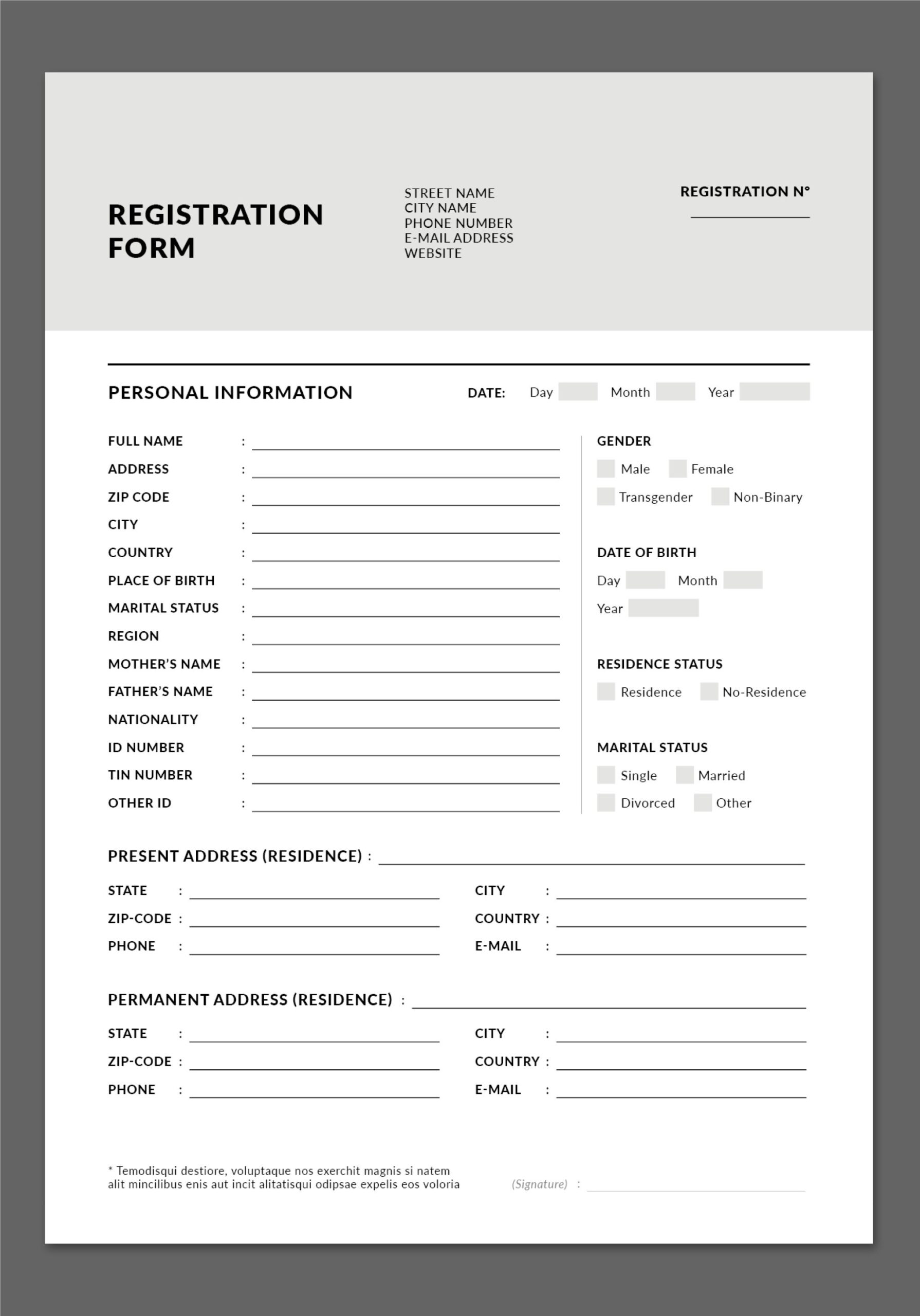 Registration Form Layout Template Document Form Template Application Form Template Personal Data Form Template Indesign A4 US Etsy