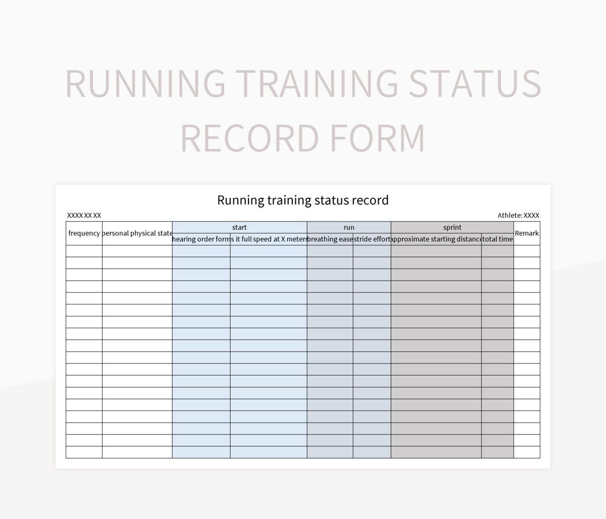 Running Training Status Record Form Excel Template And Google Sheets File For Free Download Slidesdocs