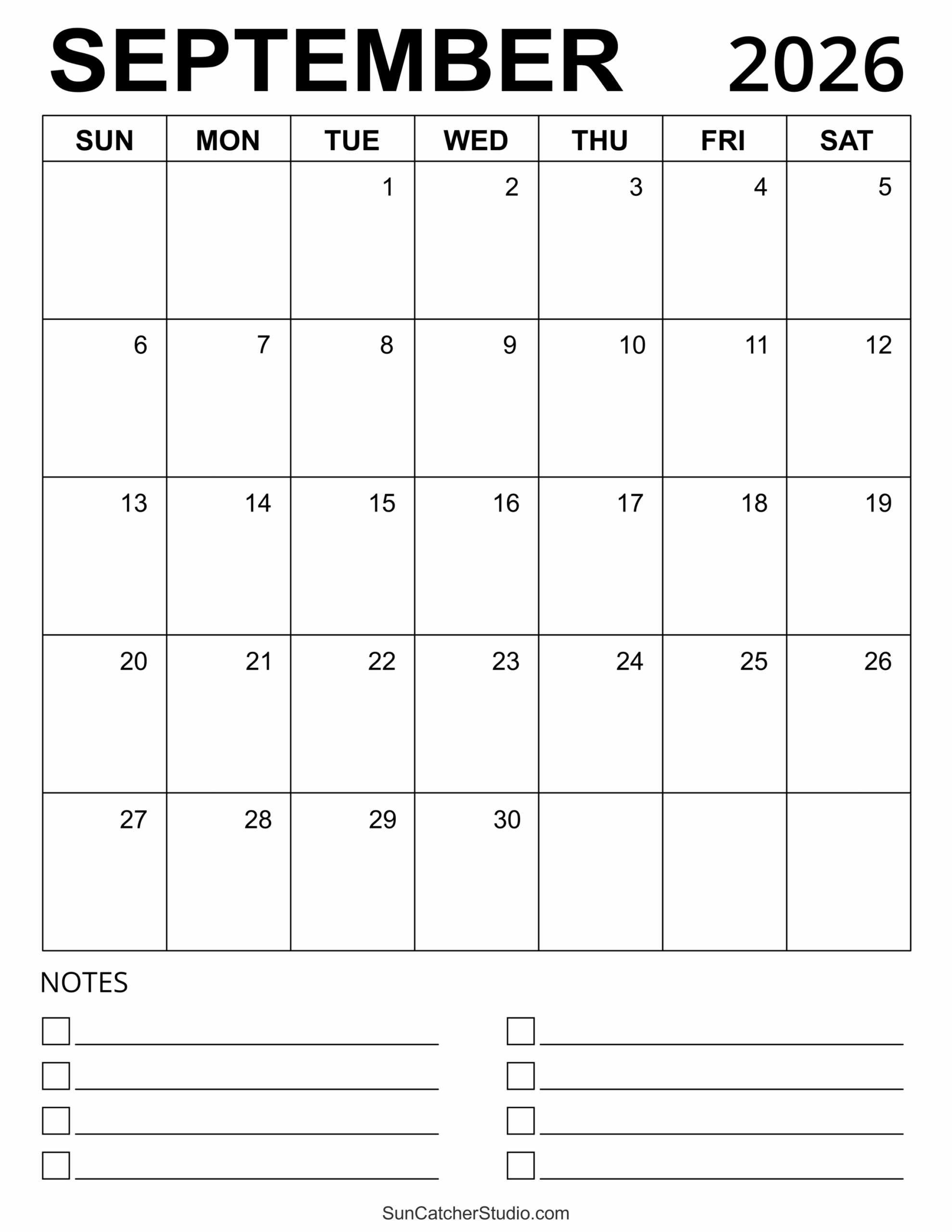 September 2026 Calendar Free Printable Free Printables Monograms Design Tools Patterns DIY Projects