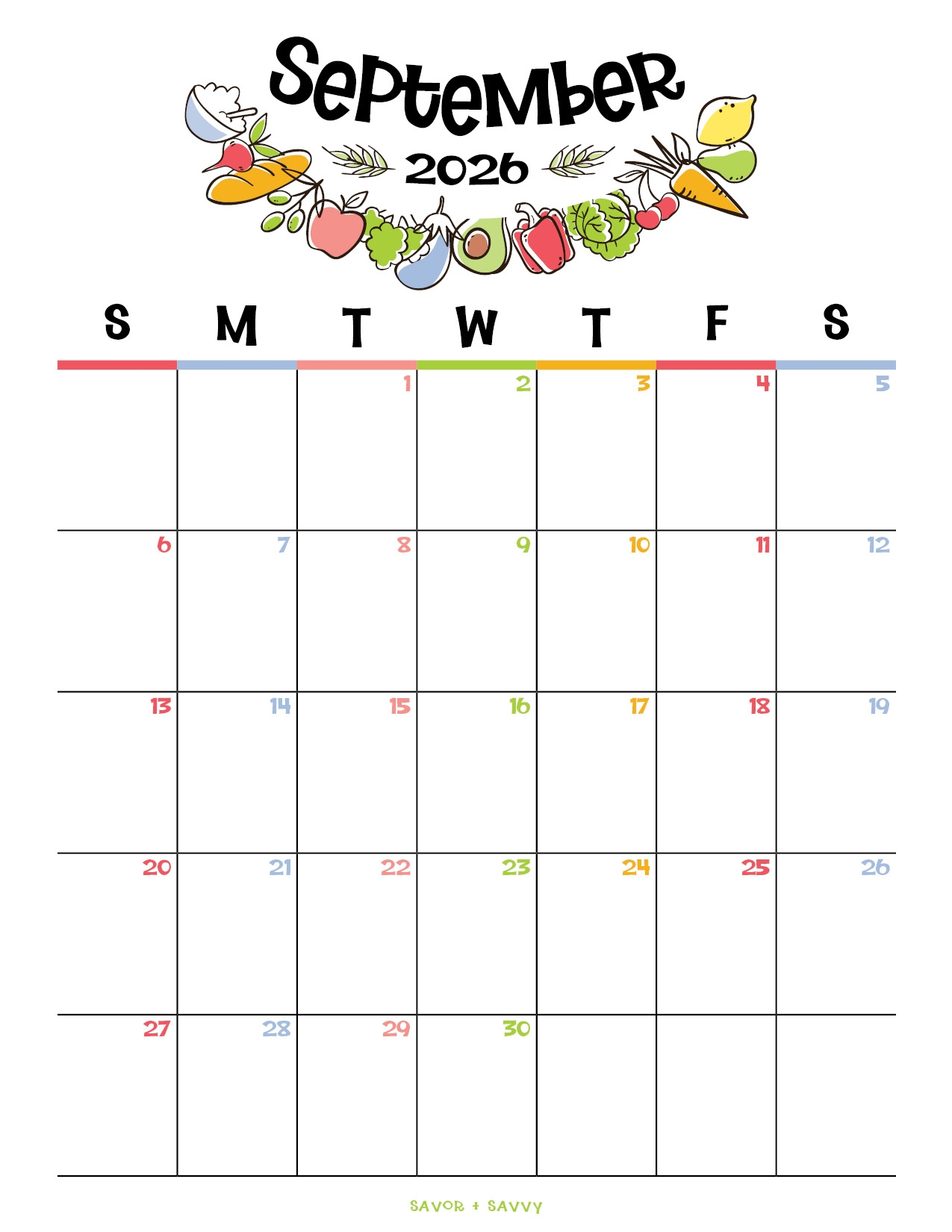 September 2026 Calendar Templates 14 Free Printables Savor Savvy