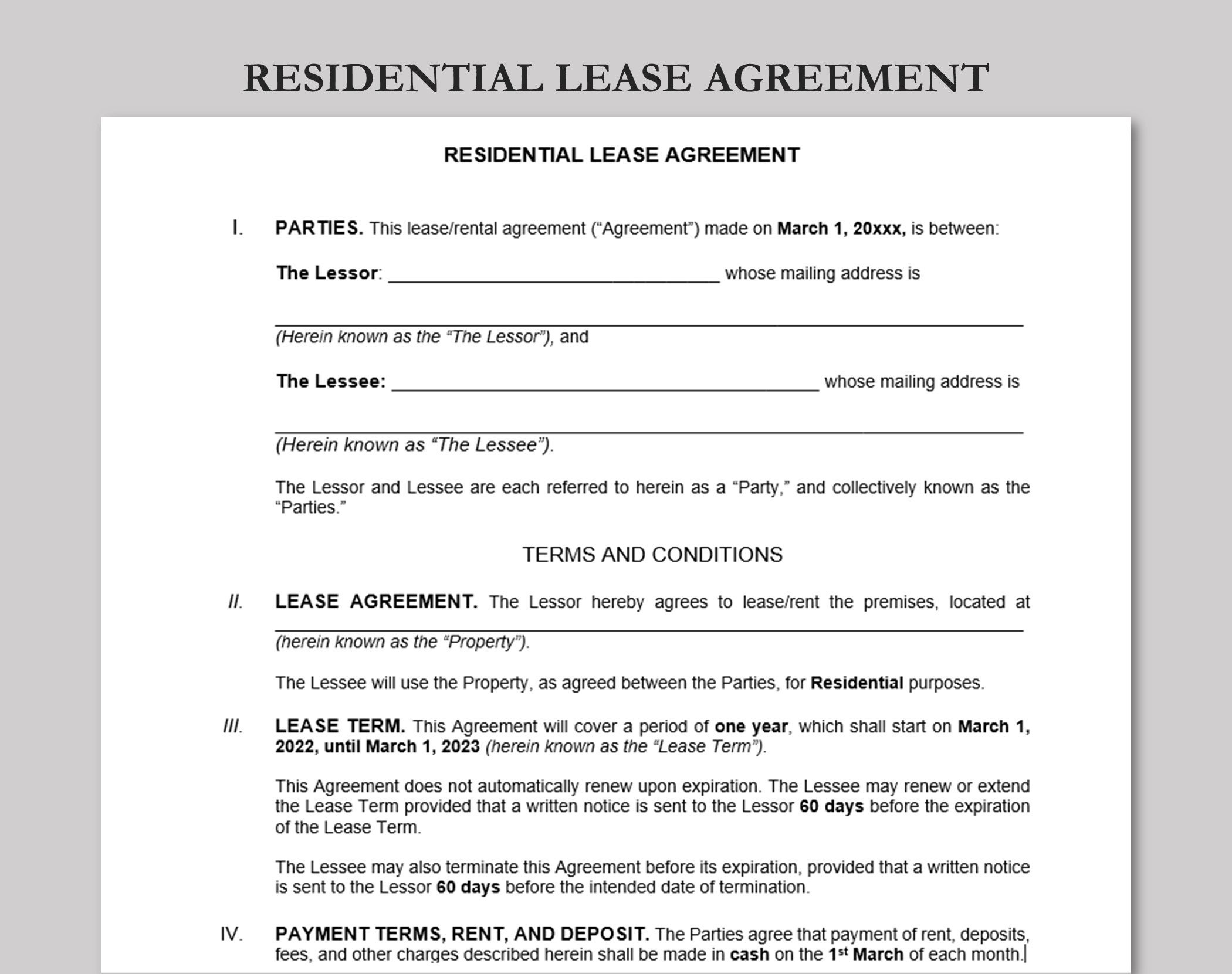 Printable Shortblank Lease Agreement
