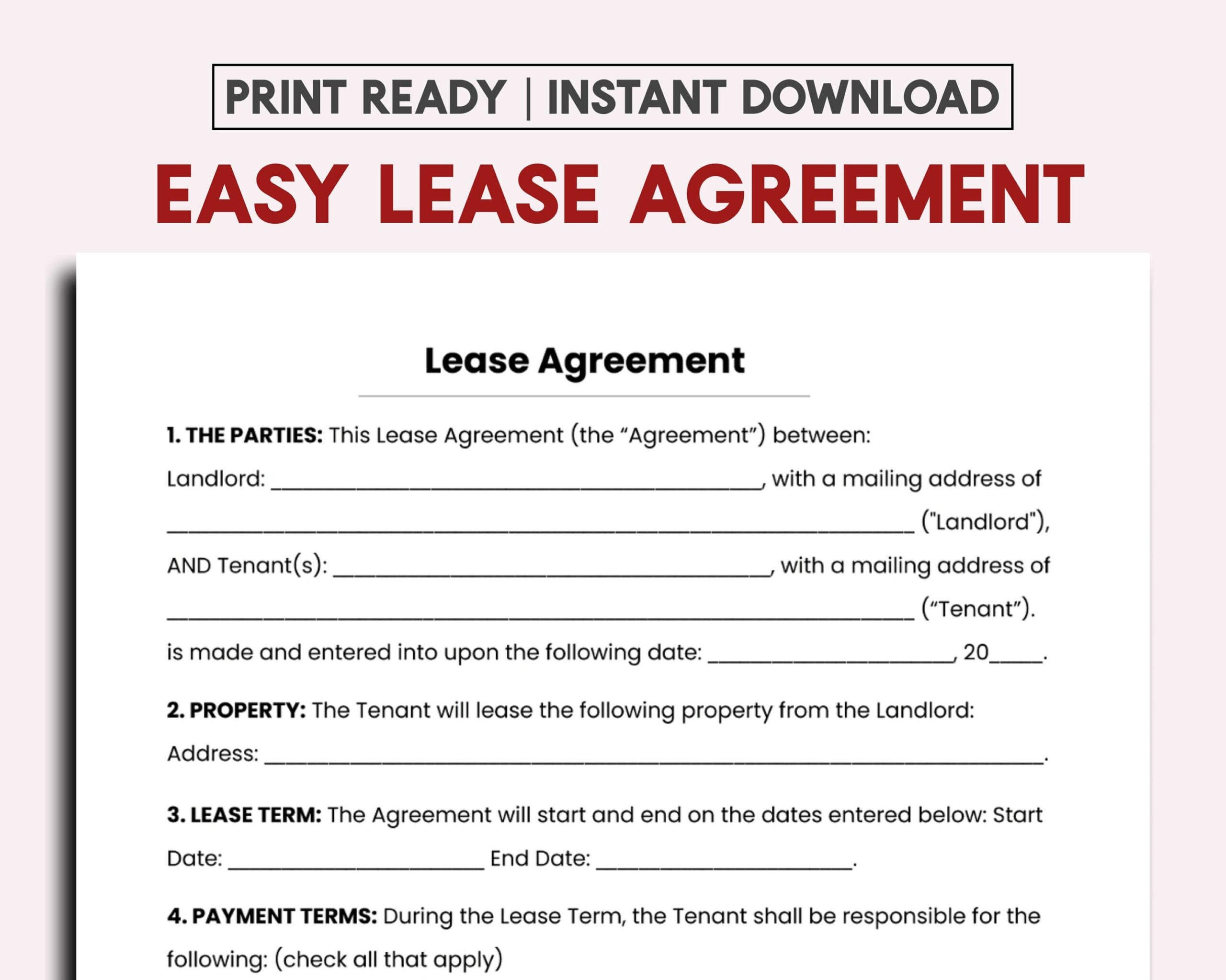 One Page Lease Agreement Blank Printable One Page Lease Agreement Blank Printable