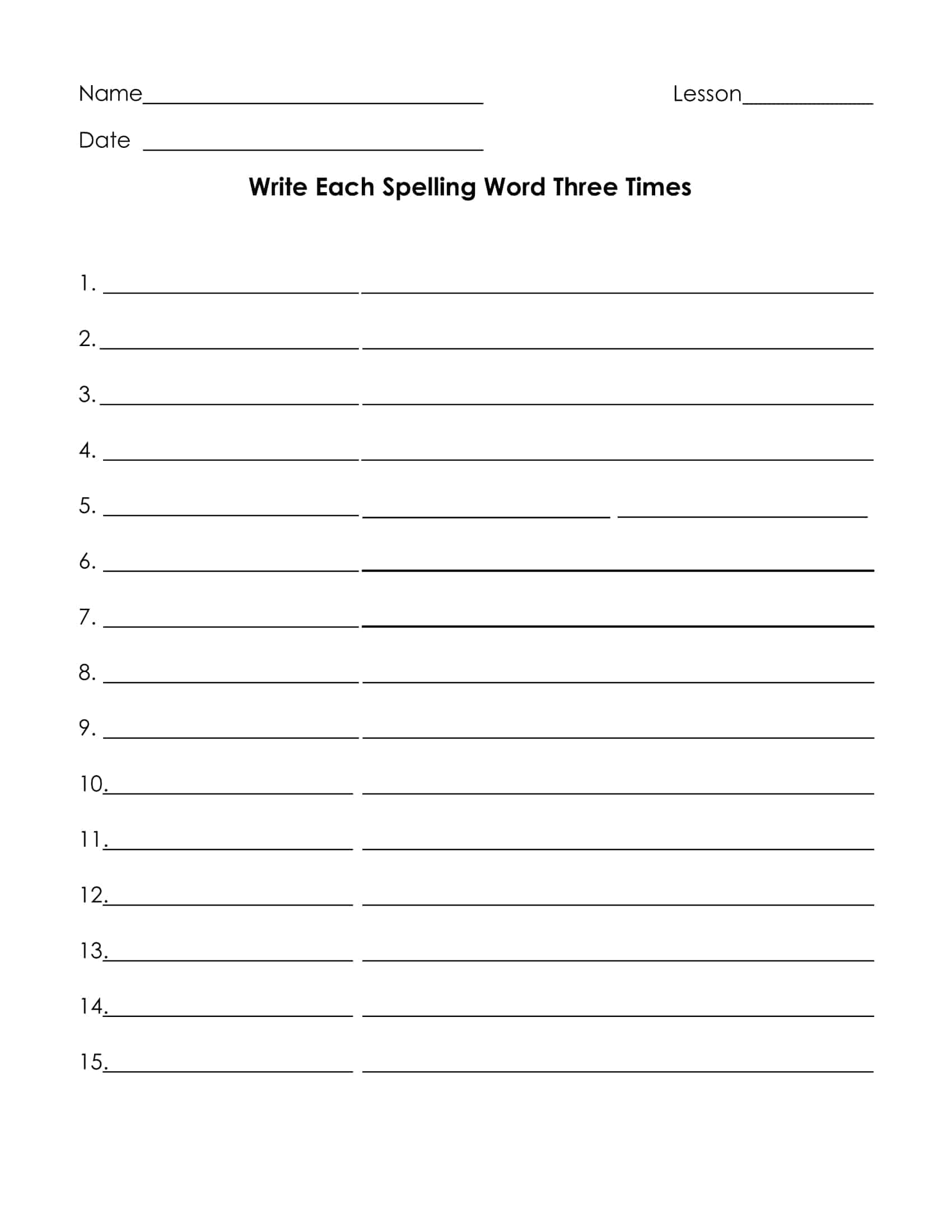 Free Printable Blank Spelling Worksheets