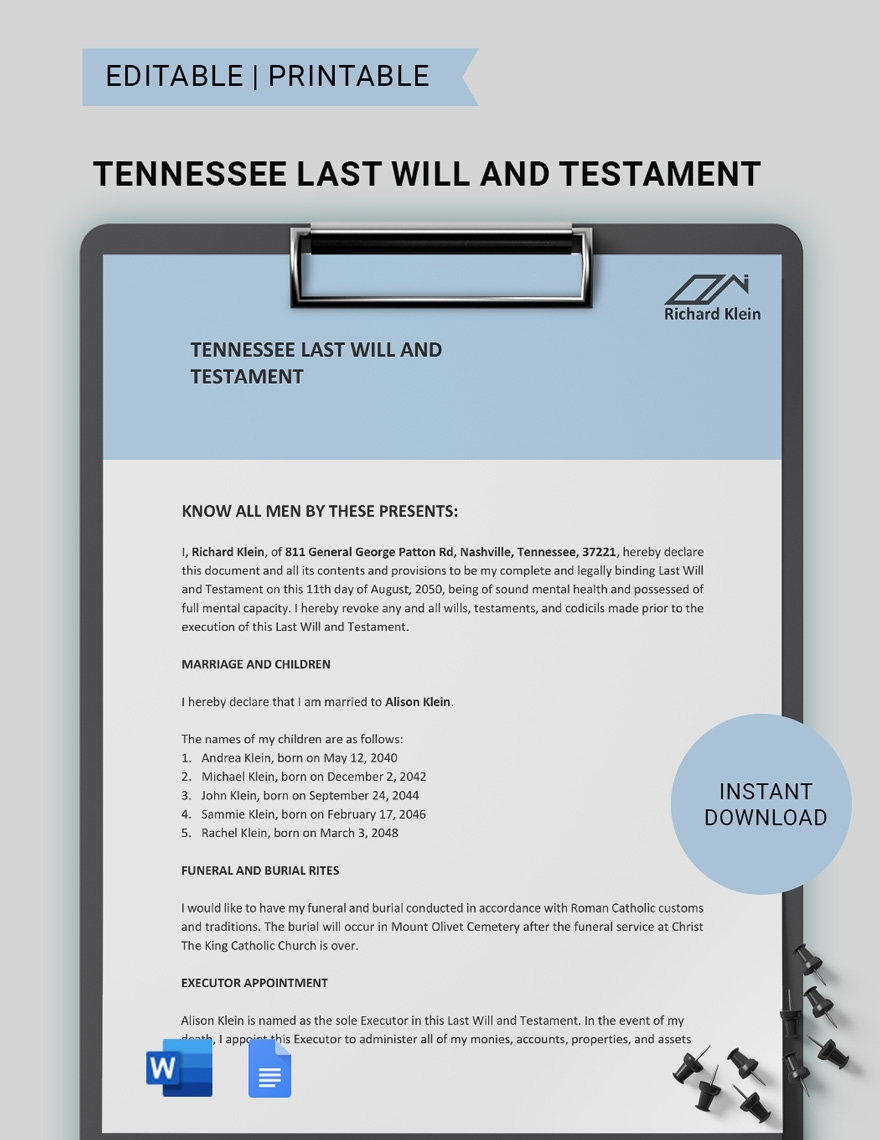 Tennessee Codicil To Will Template In Google Docs Word Download Template
