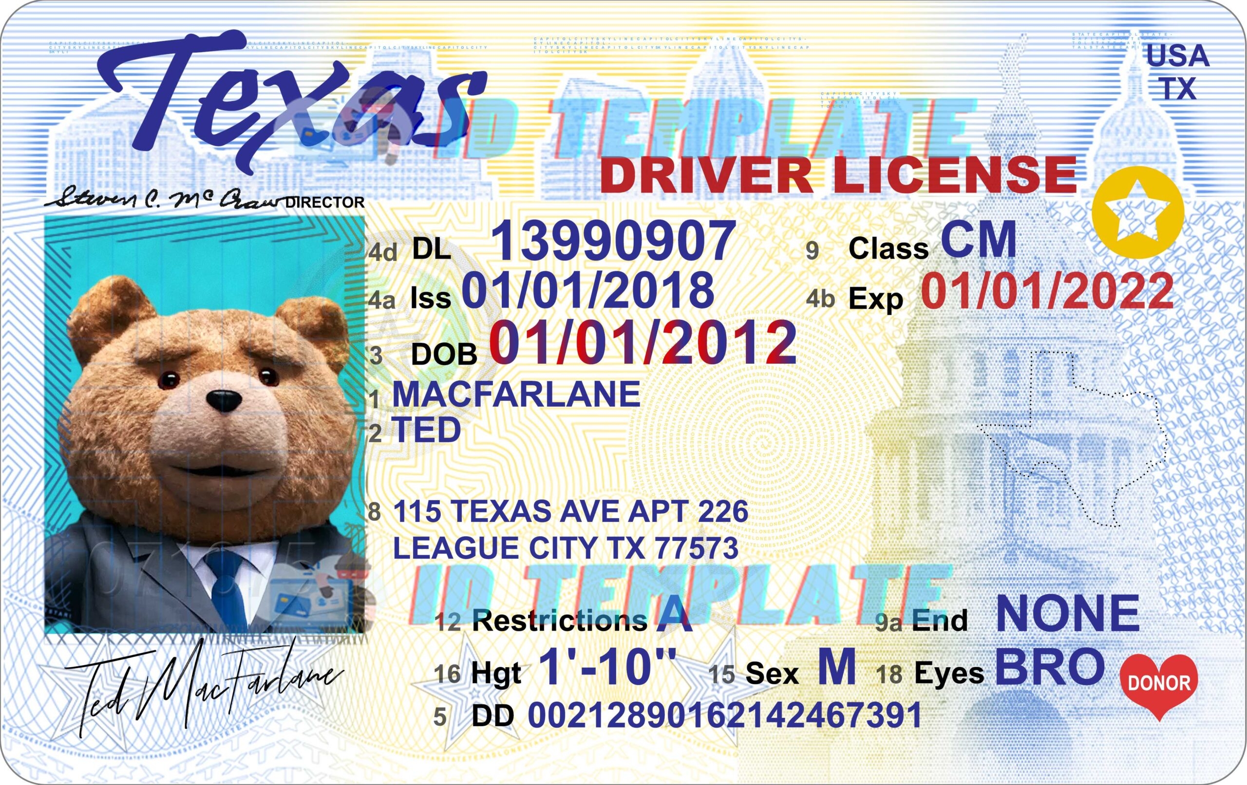Texas Driving License PSD Template V1 1200DPI Texas Driving License PSD Template V1 1200DPI