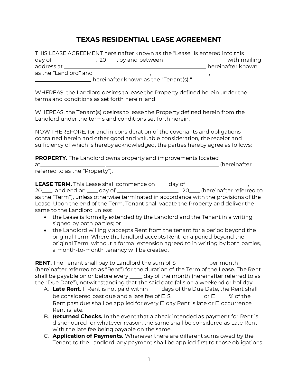 Texas Rental Lease Agreement Template 2025 PDF DOC