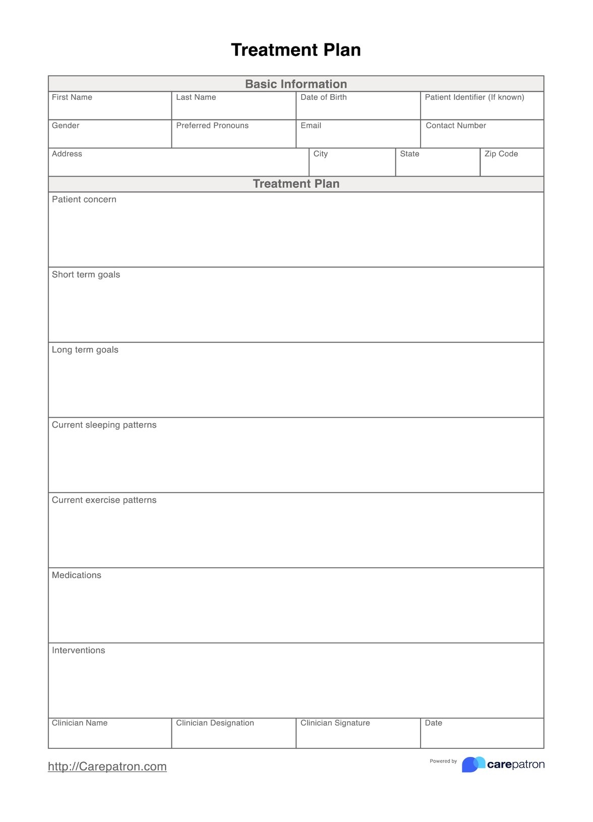 Printable Blank Case Plan Forms