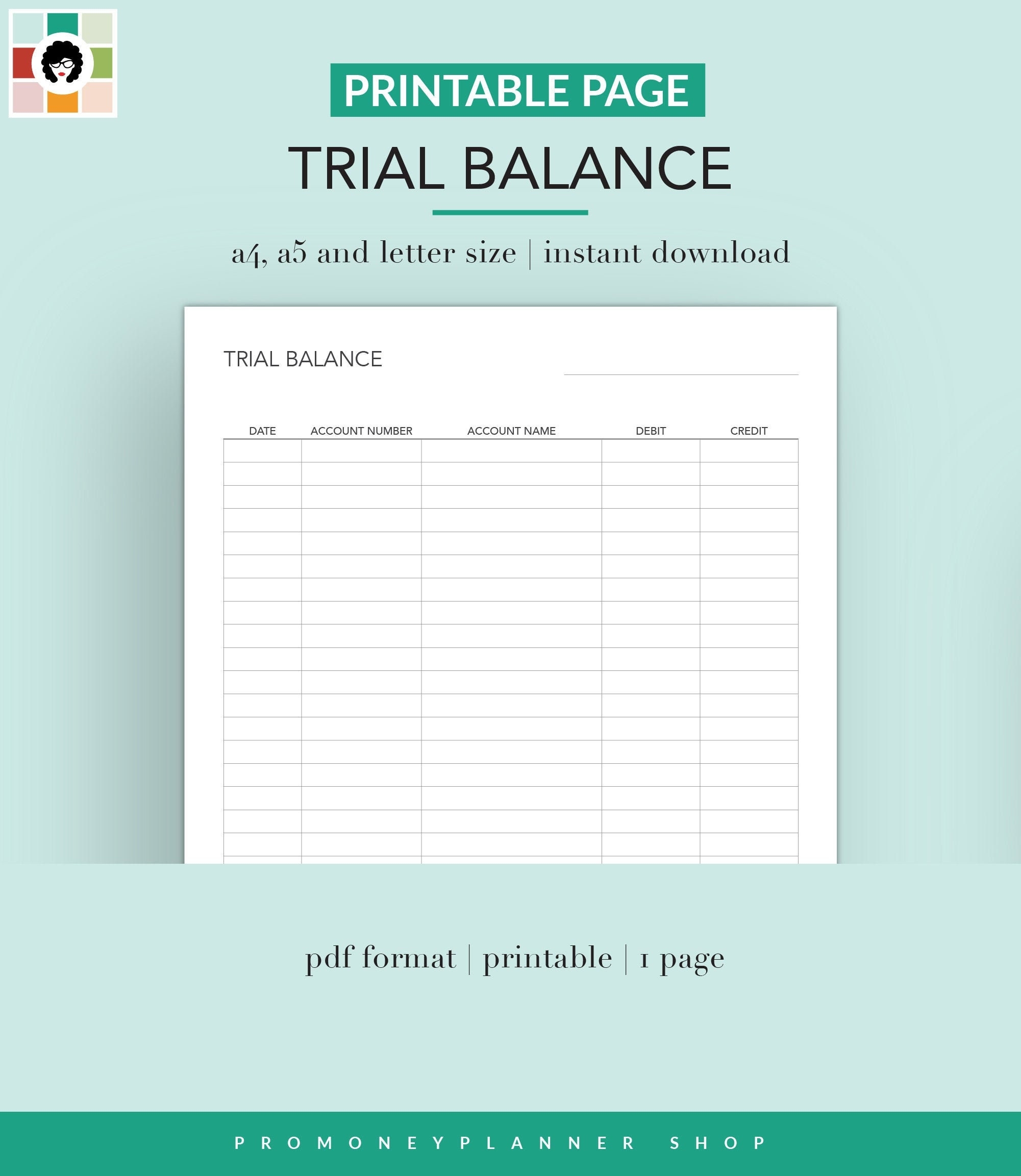 Blank Printable Trial Balance Template