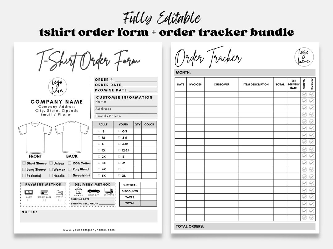 Printable Blank T Shirt Order Form