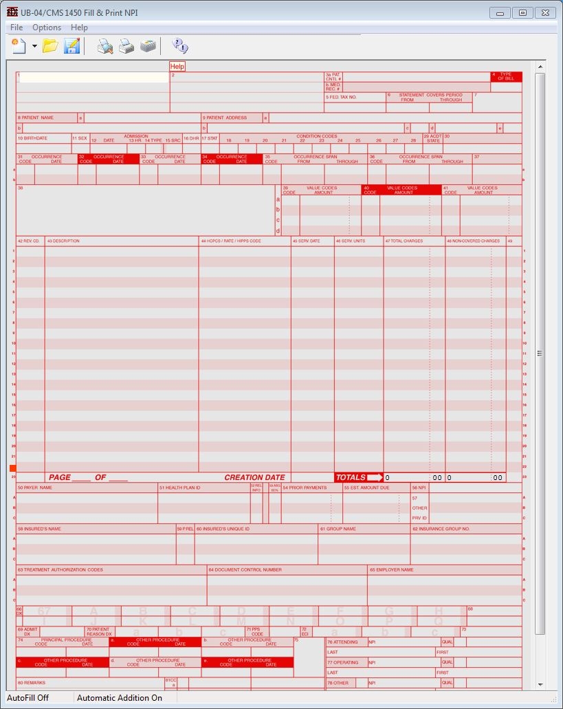 UB 04 CMS 1450 Fill Print Medical Insurance Form Software