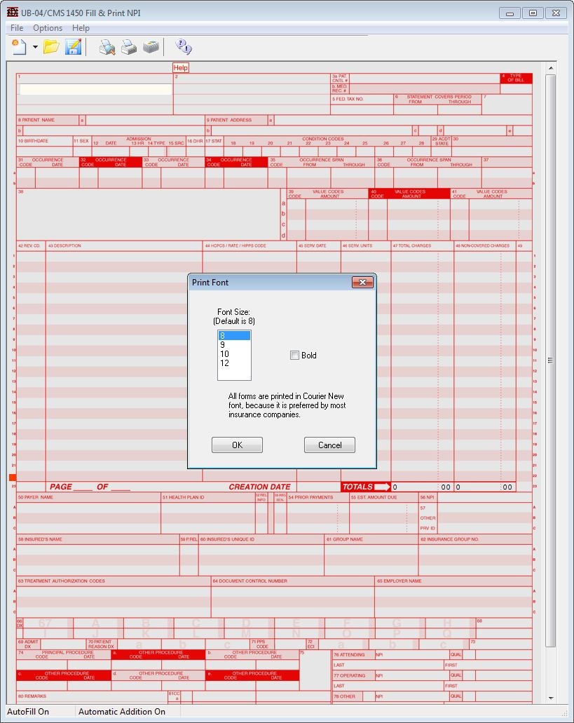 UB 04 CMS 1450 Fill Print Medical Insurance Form Software
