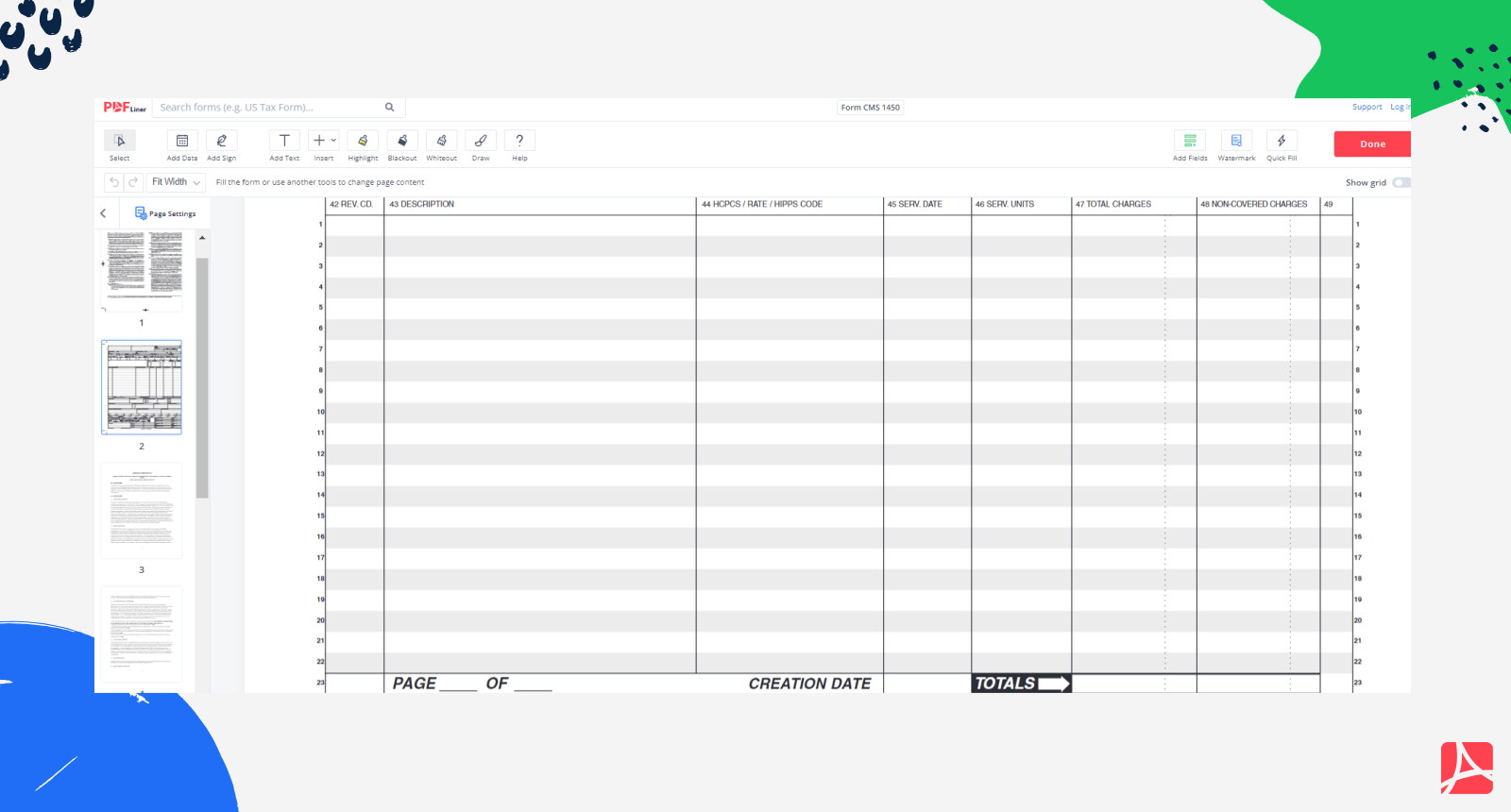 UB 04 Form Or CMS 1450 Print And Sign Form CMS 1450 Online PDFliner