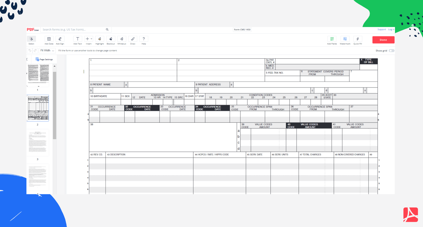 UB 04 Form Or CMS 1450 Print And Sign Form CMS 1450 Online PDFliner