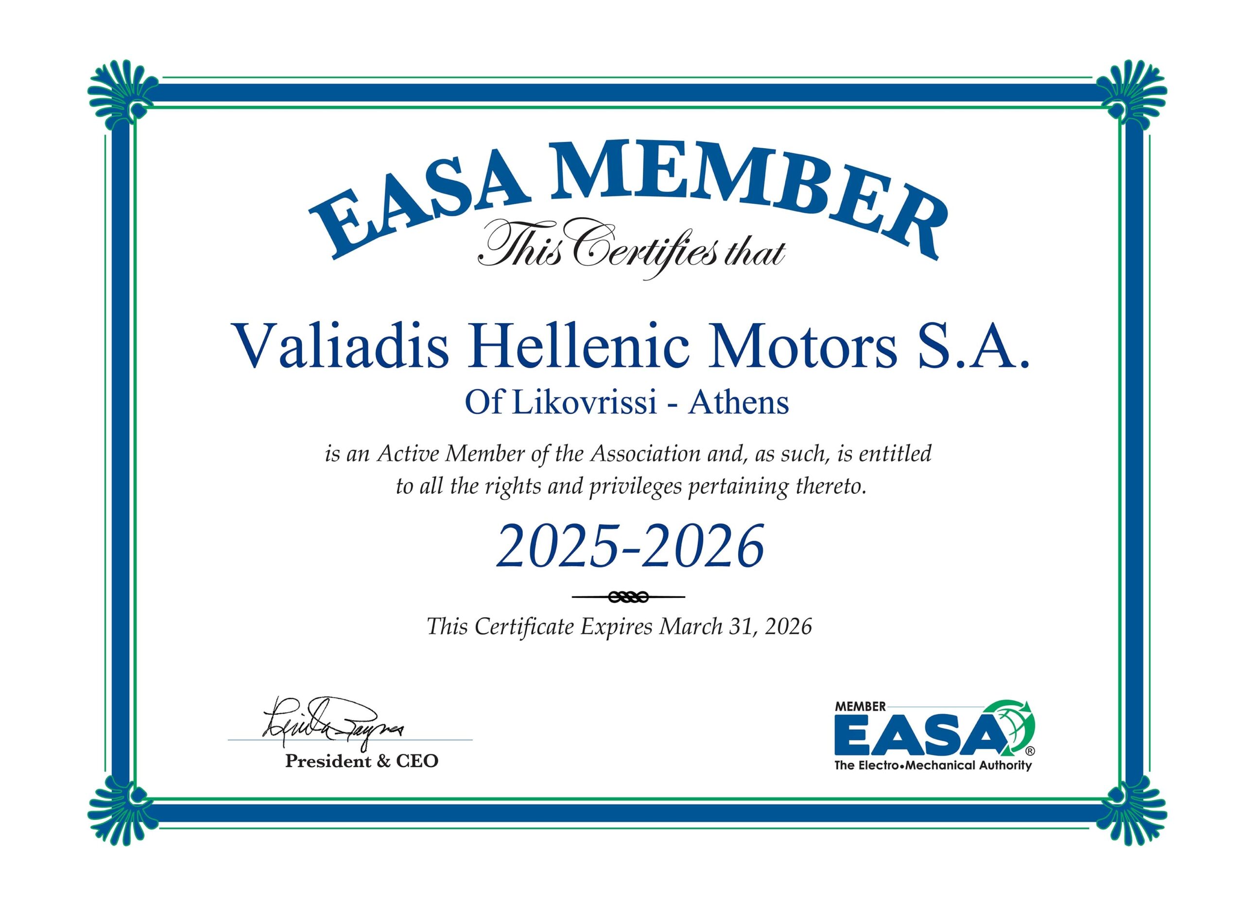 Valiadis Hellenic Motors Documents Certificates