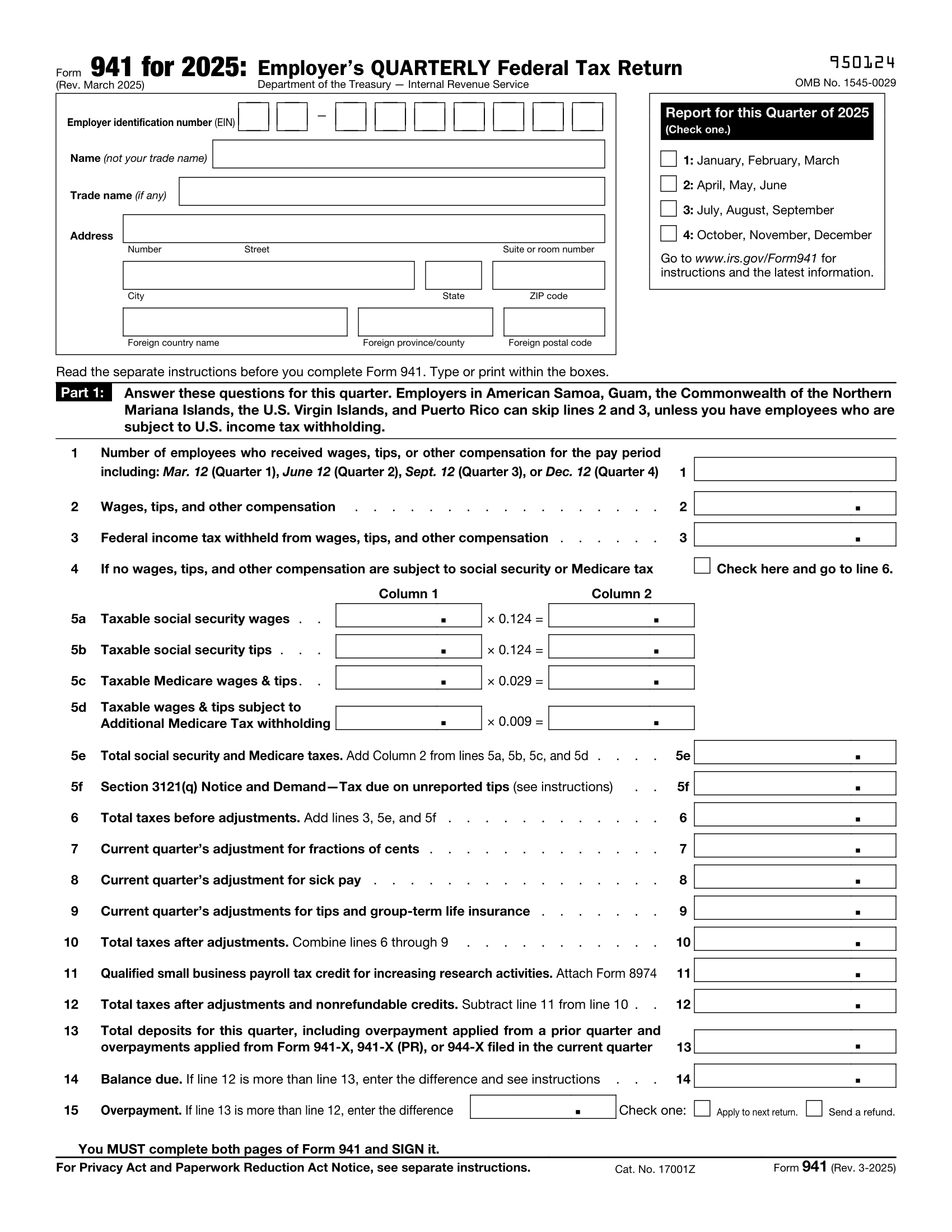 Blank Printable 2025 W-9 Form