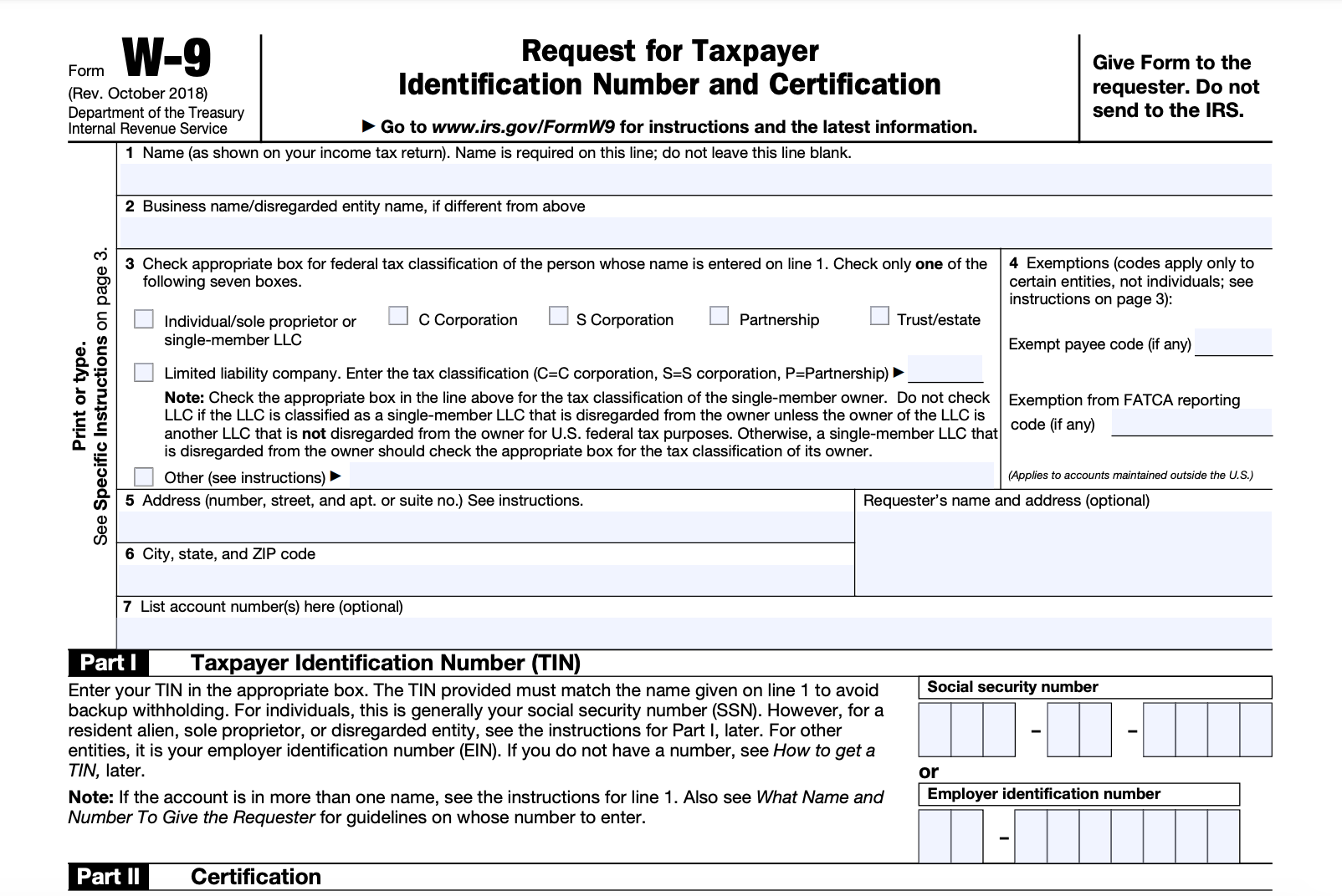 Printable Blank W9 Form 2025